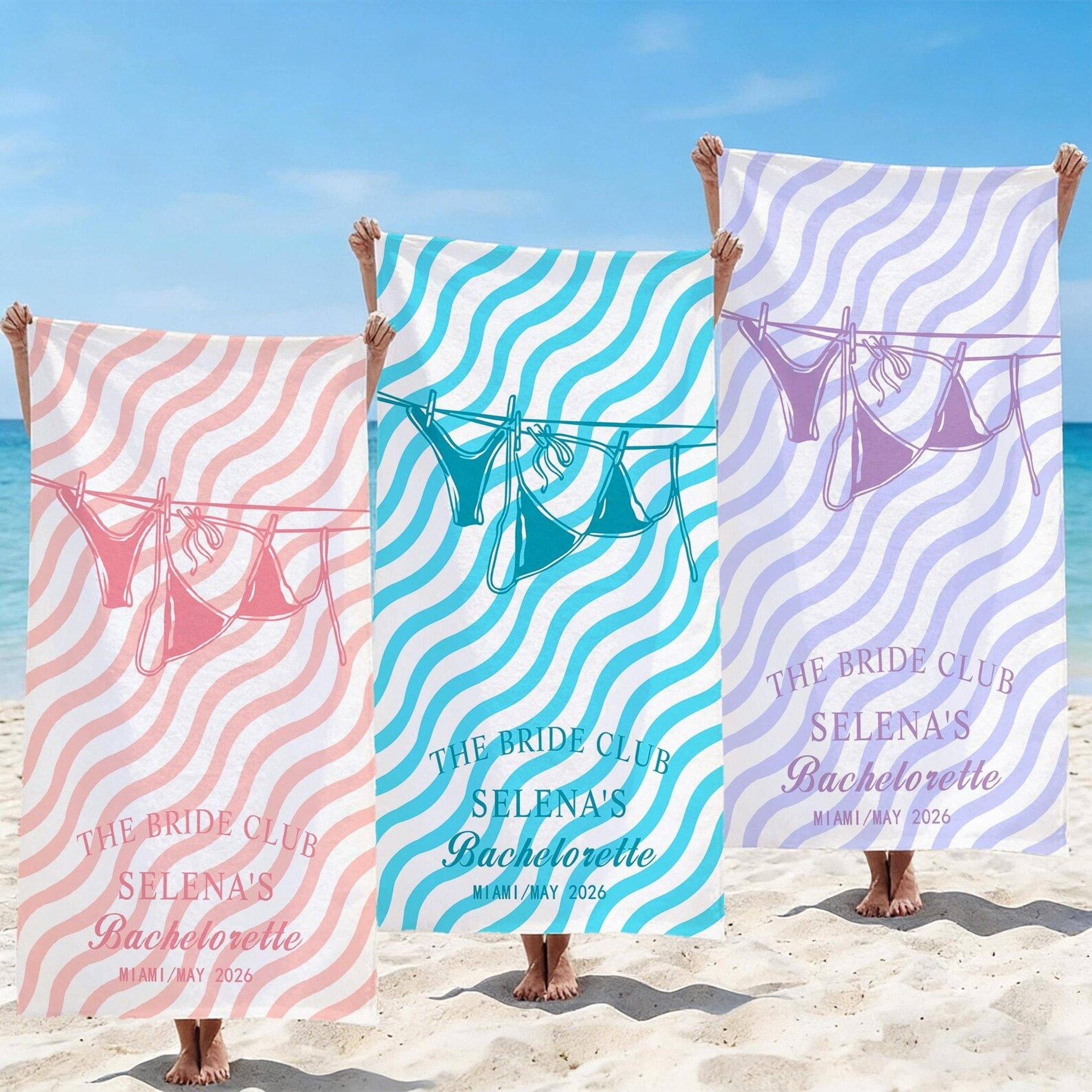 personalized bride club beach towel – custom name striped bachelorette towel for bridesmaids & beach getaways