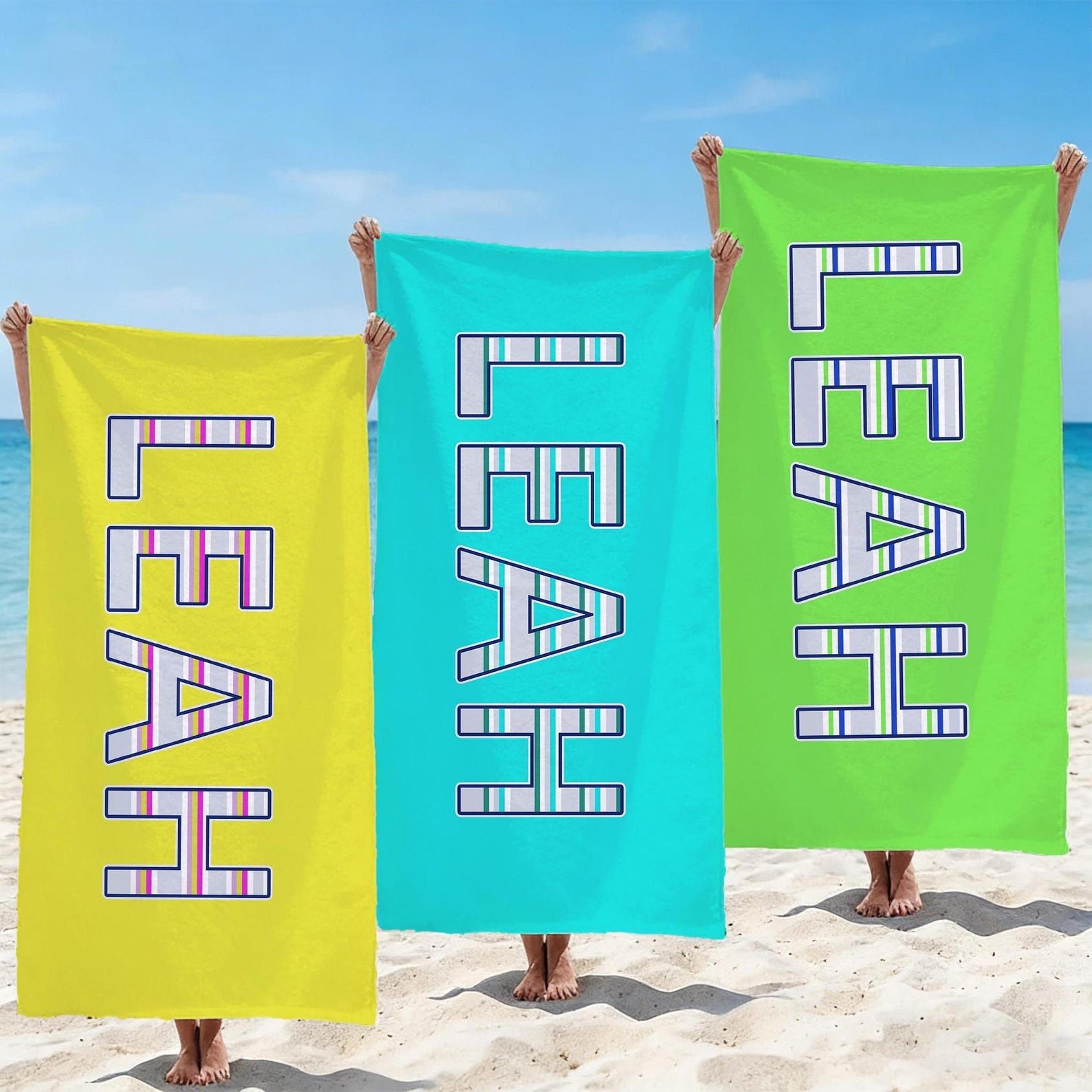 personalized line design beach towel – custom name summer towel for birthday gifts, beach trips & vacations