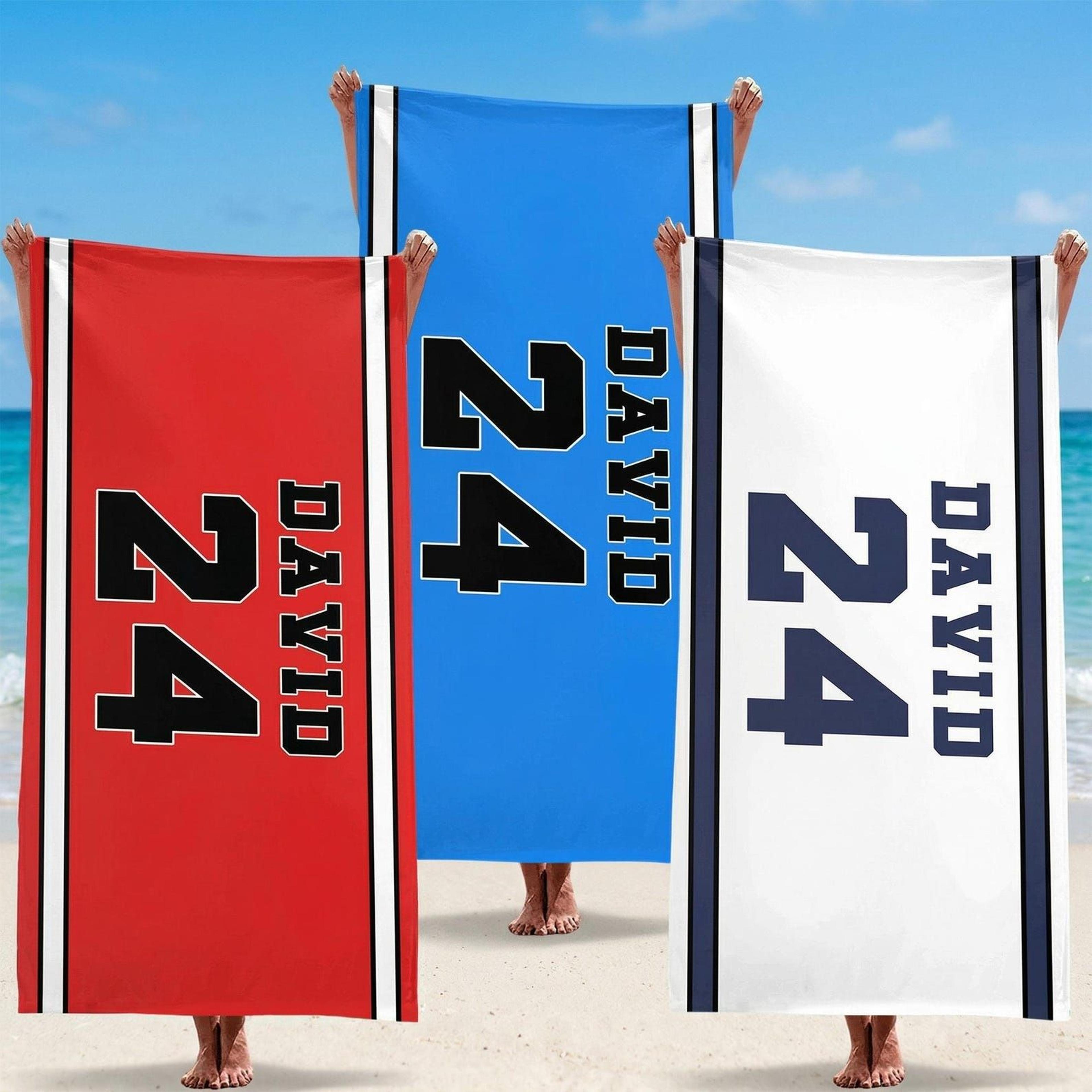 personalized sports beach towel – custom name summer vacation towel for athletes, travel & everyday adventures