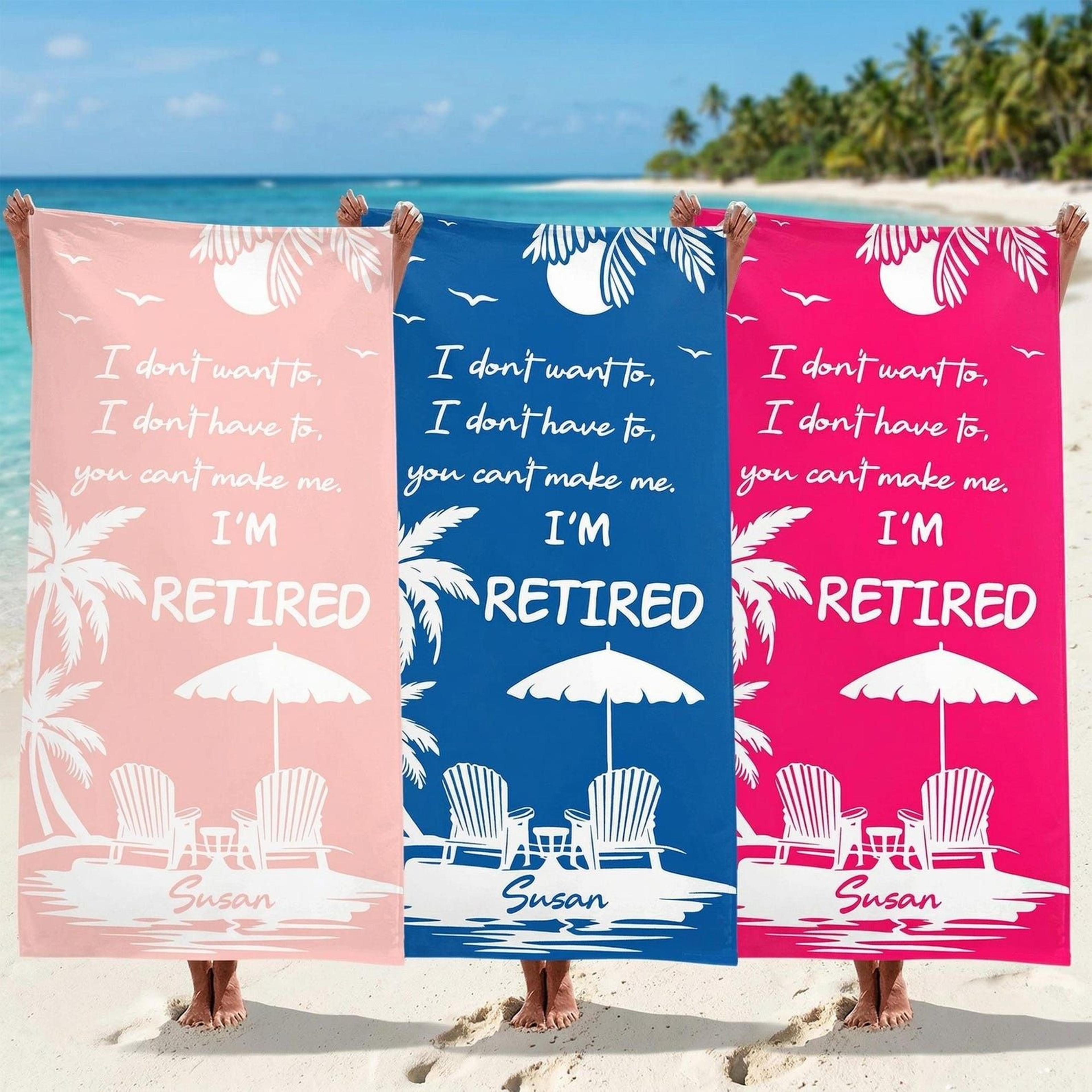 personalized retirement beach towel with name custom quick dry vacation gift for her