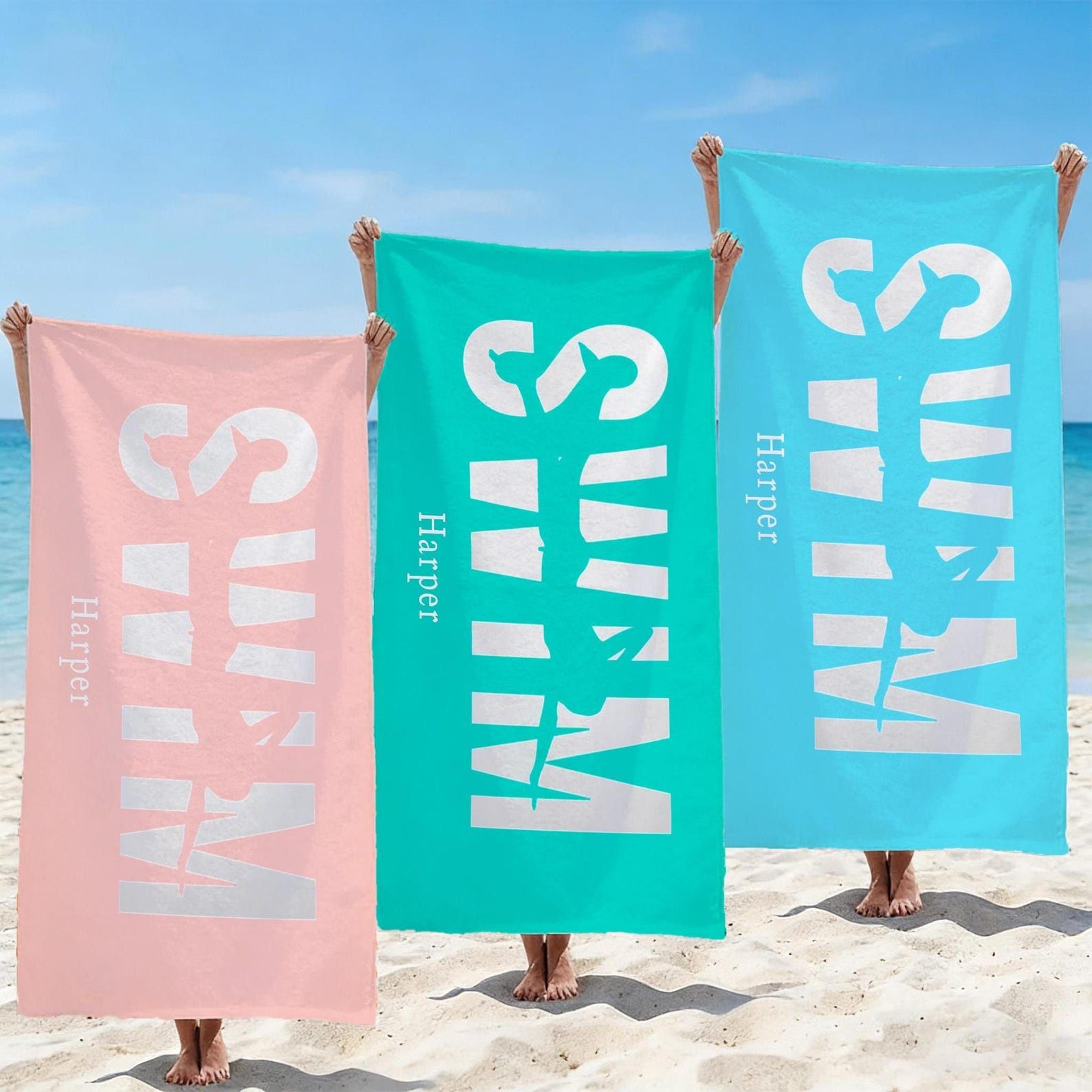 personalized kids swim party towel with name birthday pool & splash bash towel