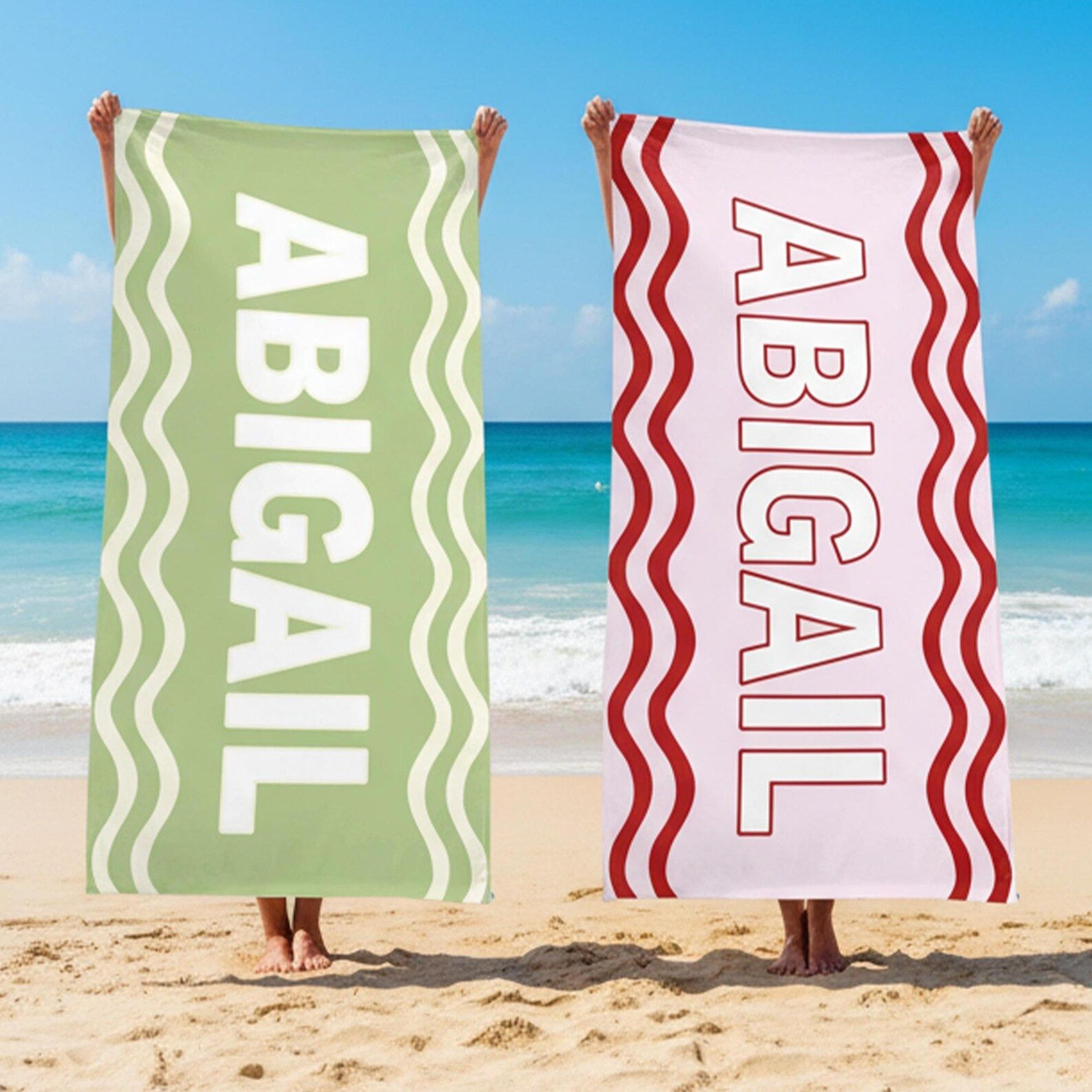 personalized wave pattern beach towel with name modern wavy summer vacation towel