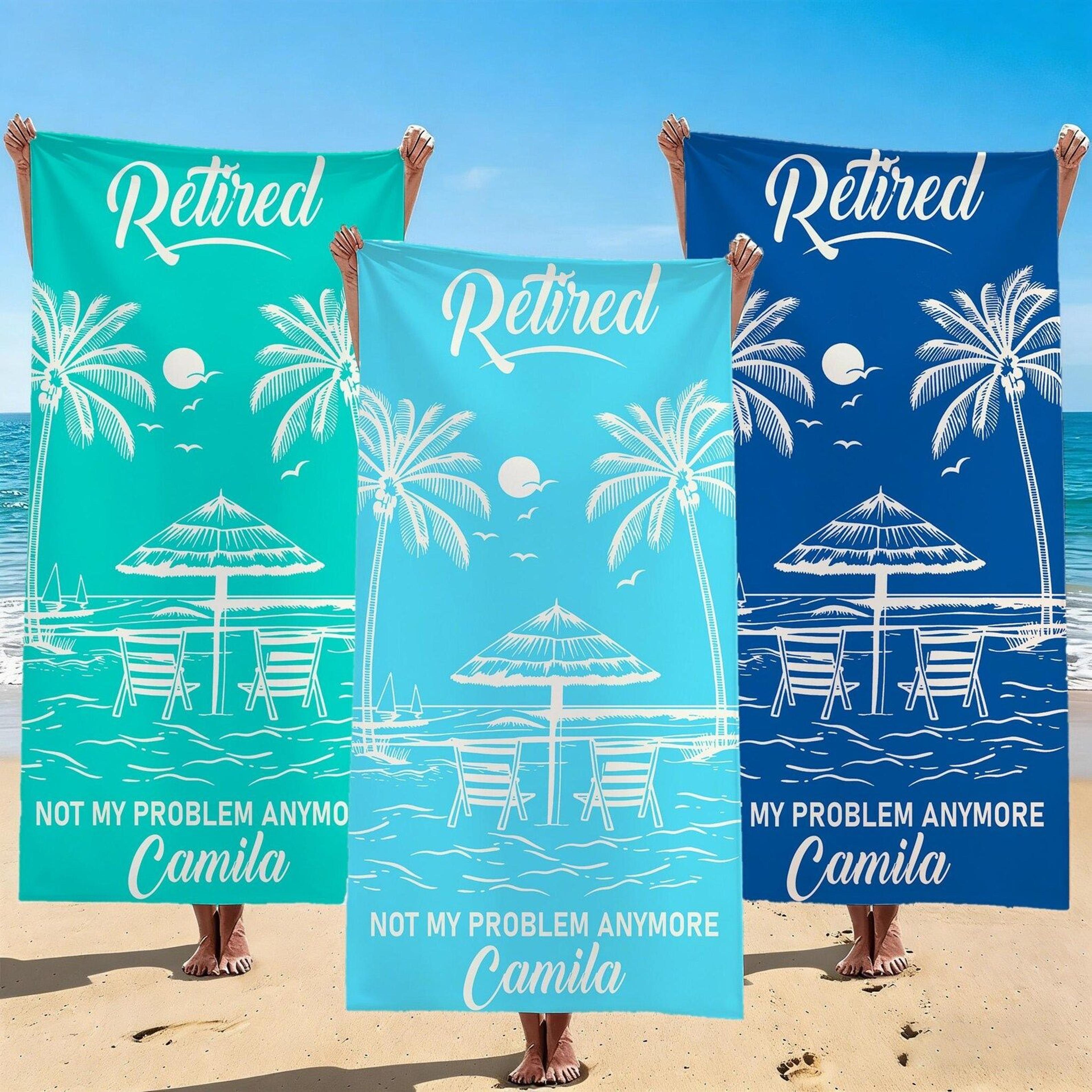 personalized retirement beach towel with name tropical vacation gift for retirees