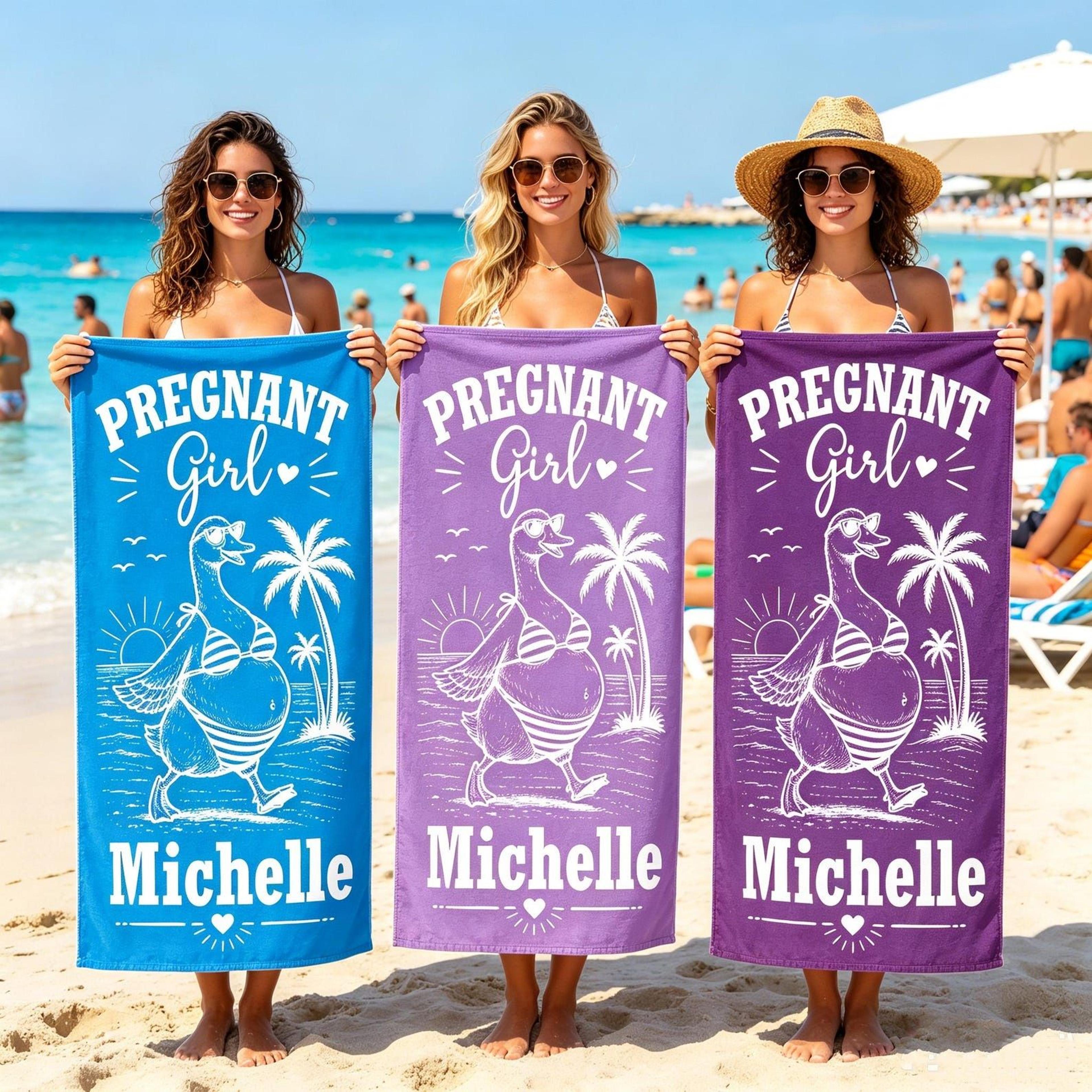personalized babymoon beach towel with name custom vacation gift for expecting moms