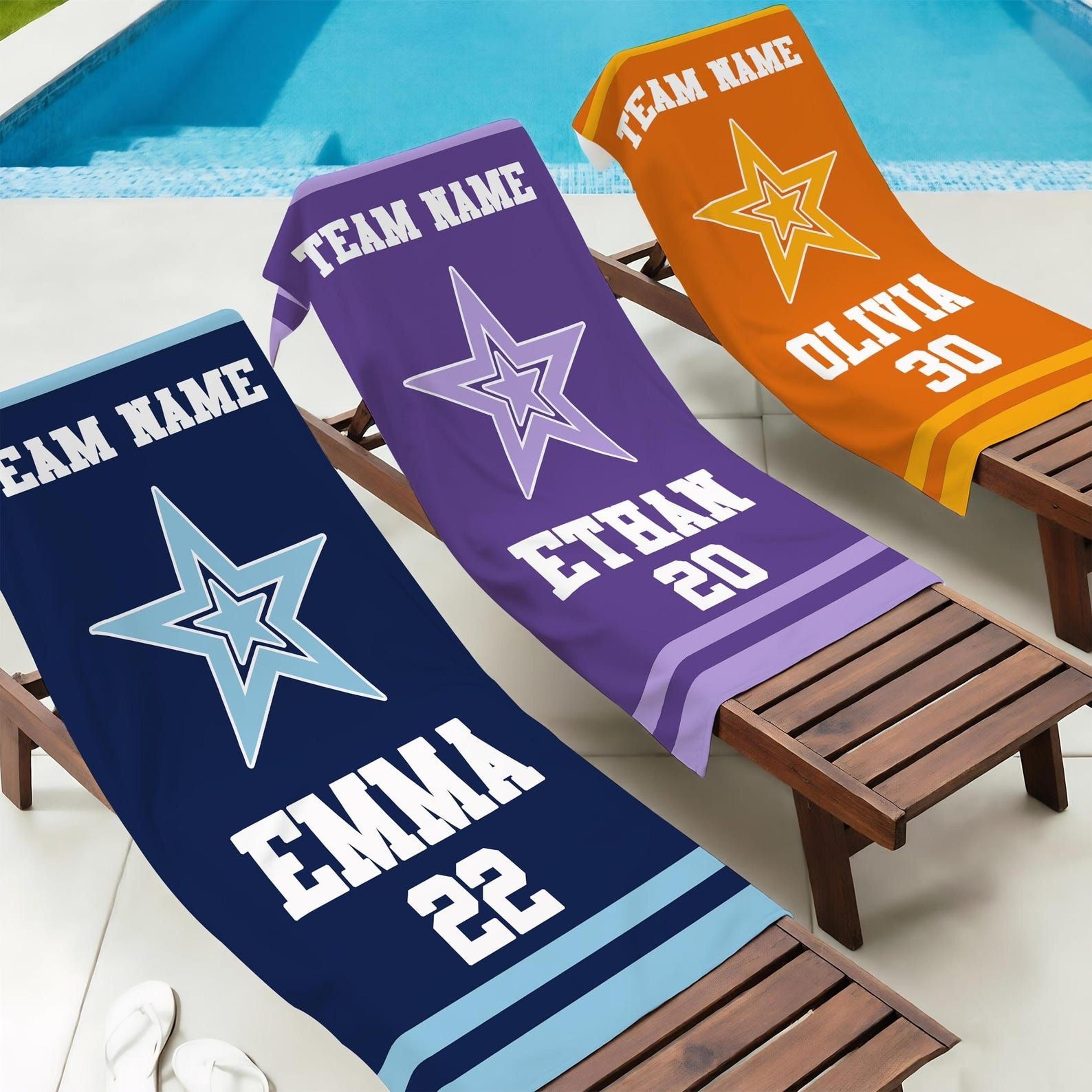 personalized football team beach towel with name – custom sports fan pool & vacation towel