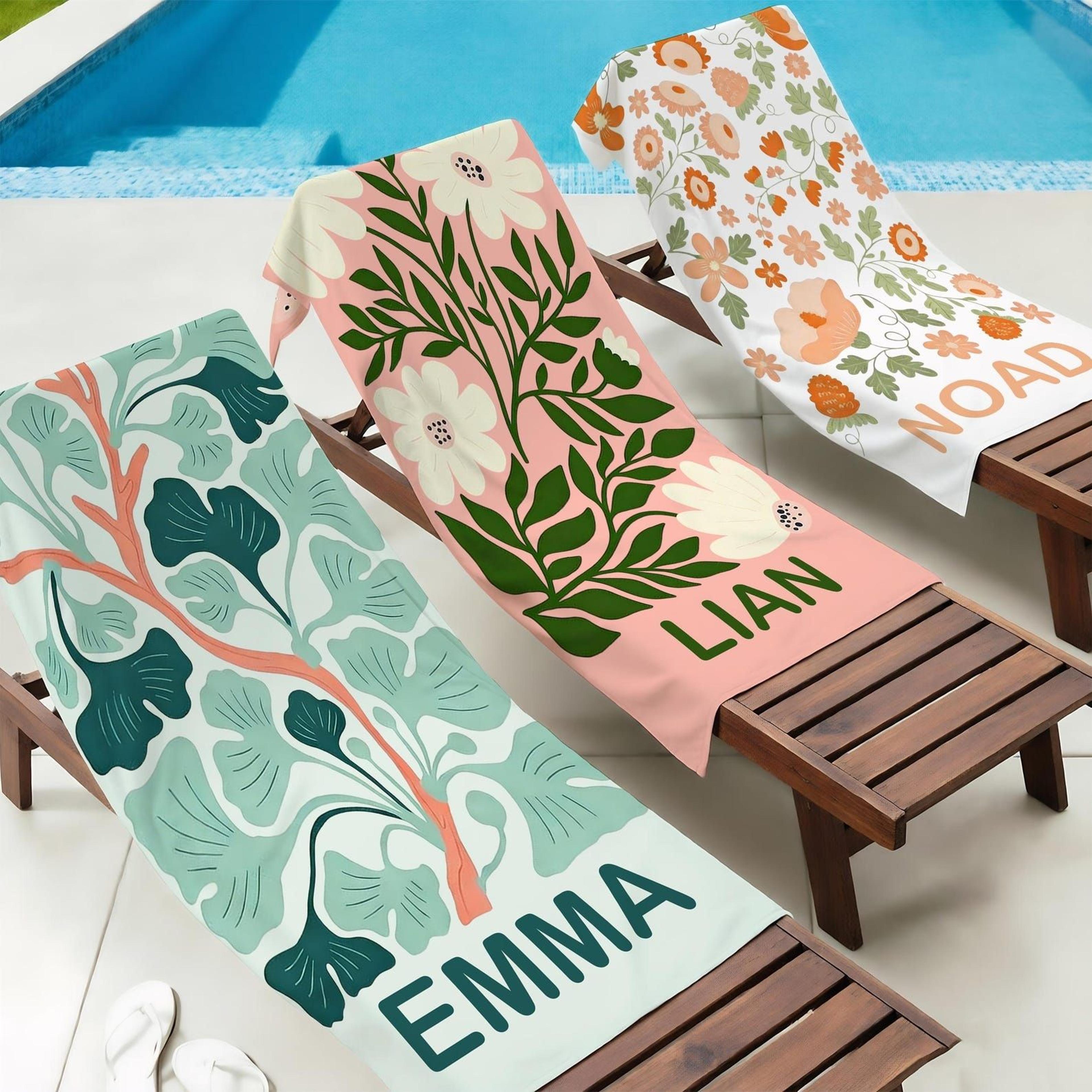 personalized groovy floral beach towel with name – retro summer pool towel for vacations & gifts