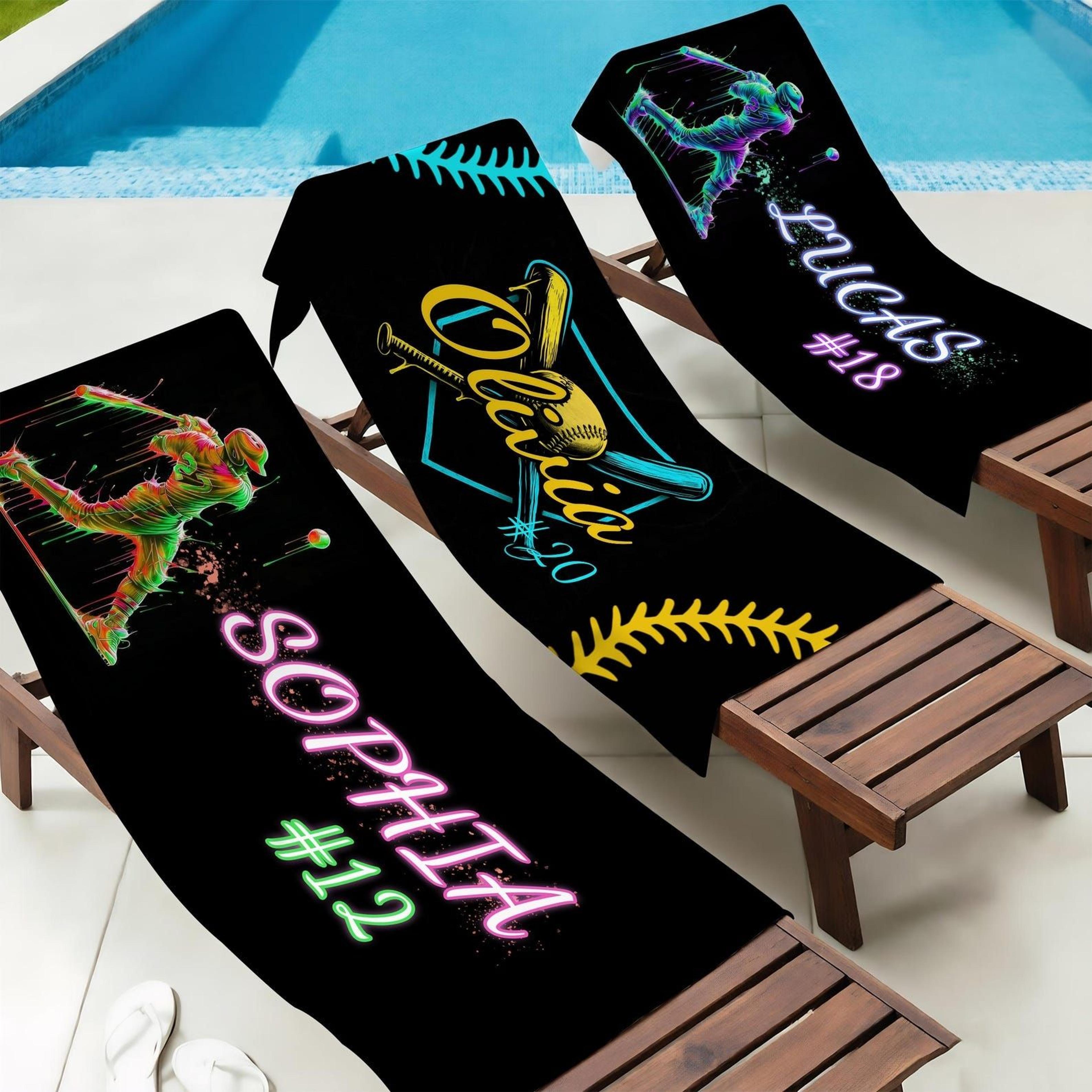 personalized baseball beach towel with name – custom sports team pool towel for fans & athletes