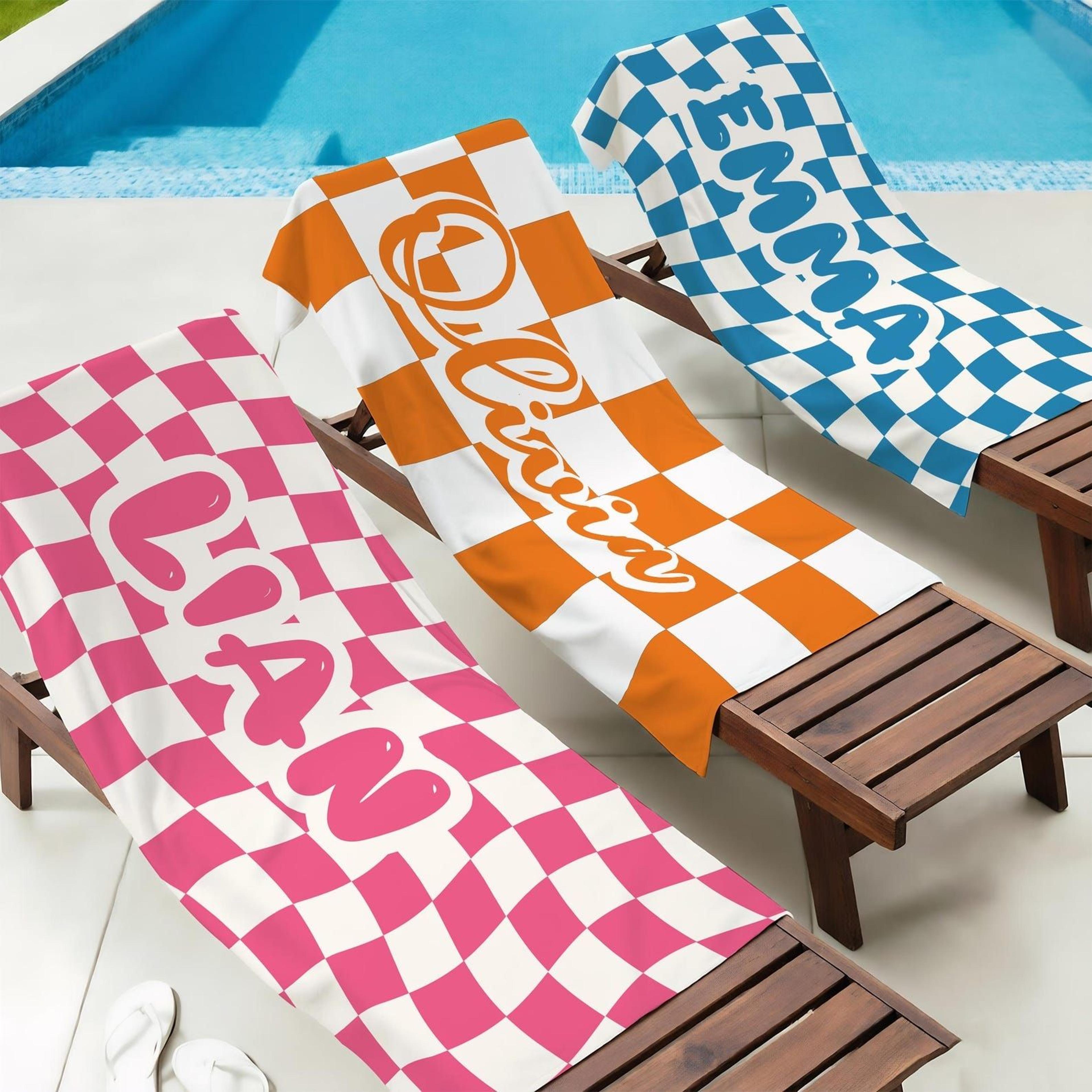 personalized retro checkered beach towel with name – custom summer pool towel for vacations & gifts