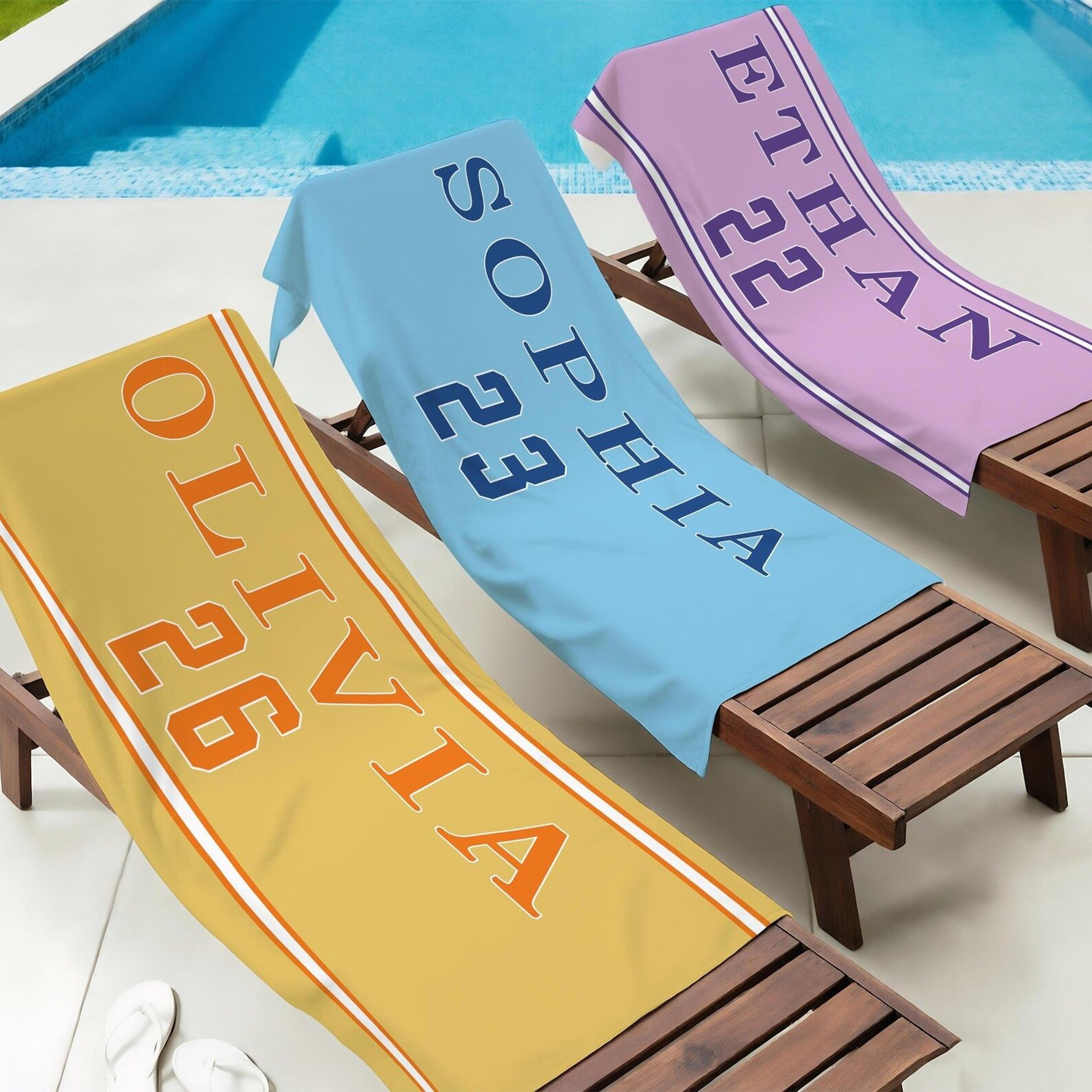 personalized sports team beach towel with name – custom athlete pool towel for vacations & gifts