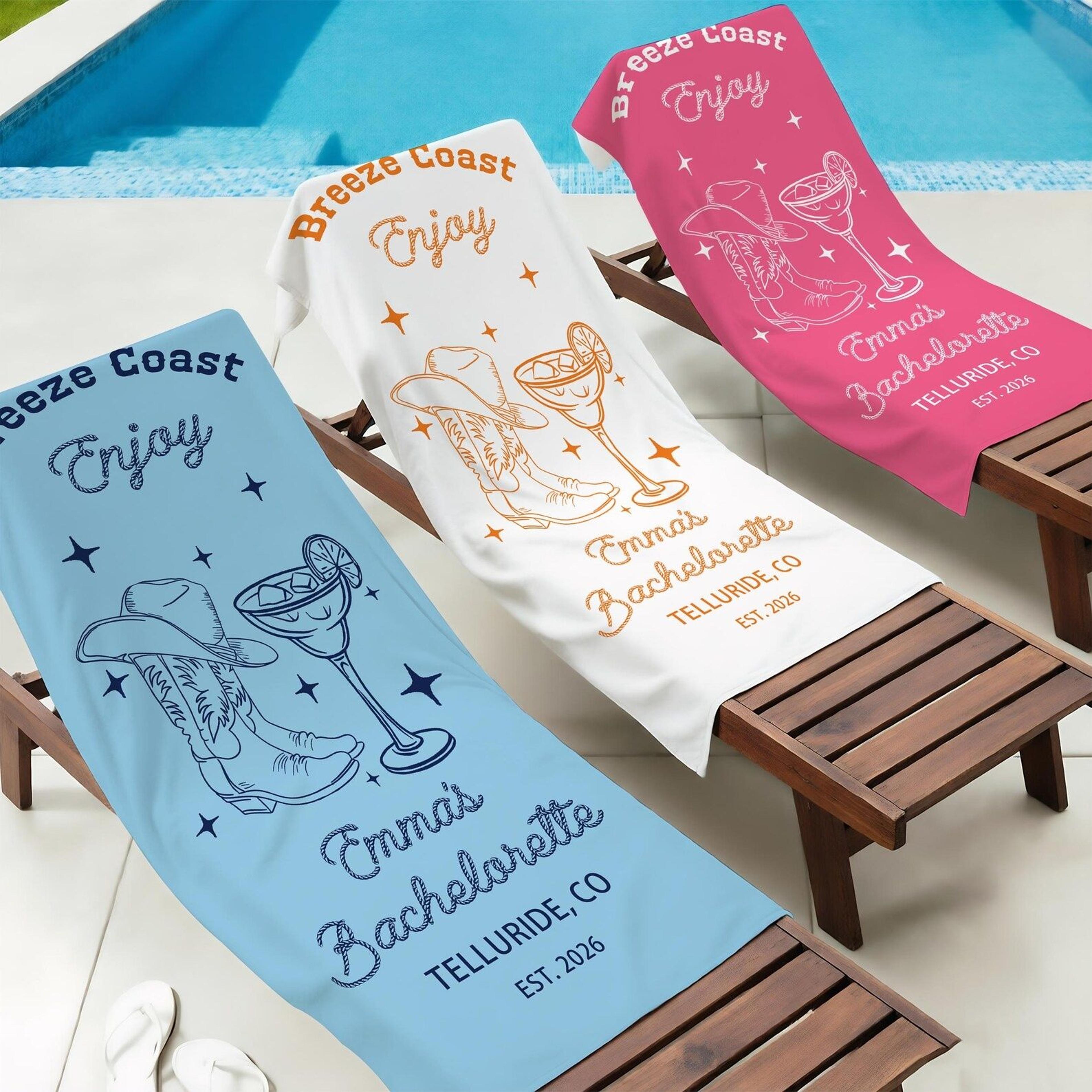 personalized rodeo bachelorette beach towel with name – custom western pool towel for girls trips & vacations