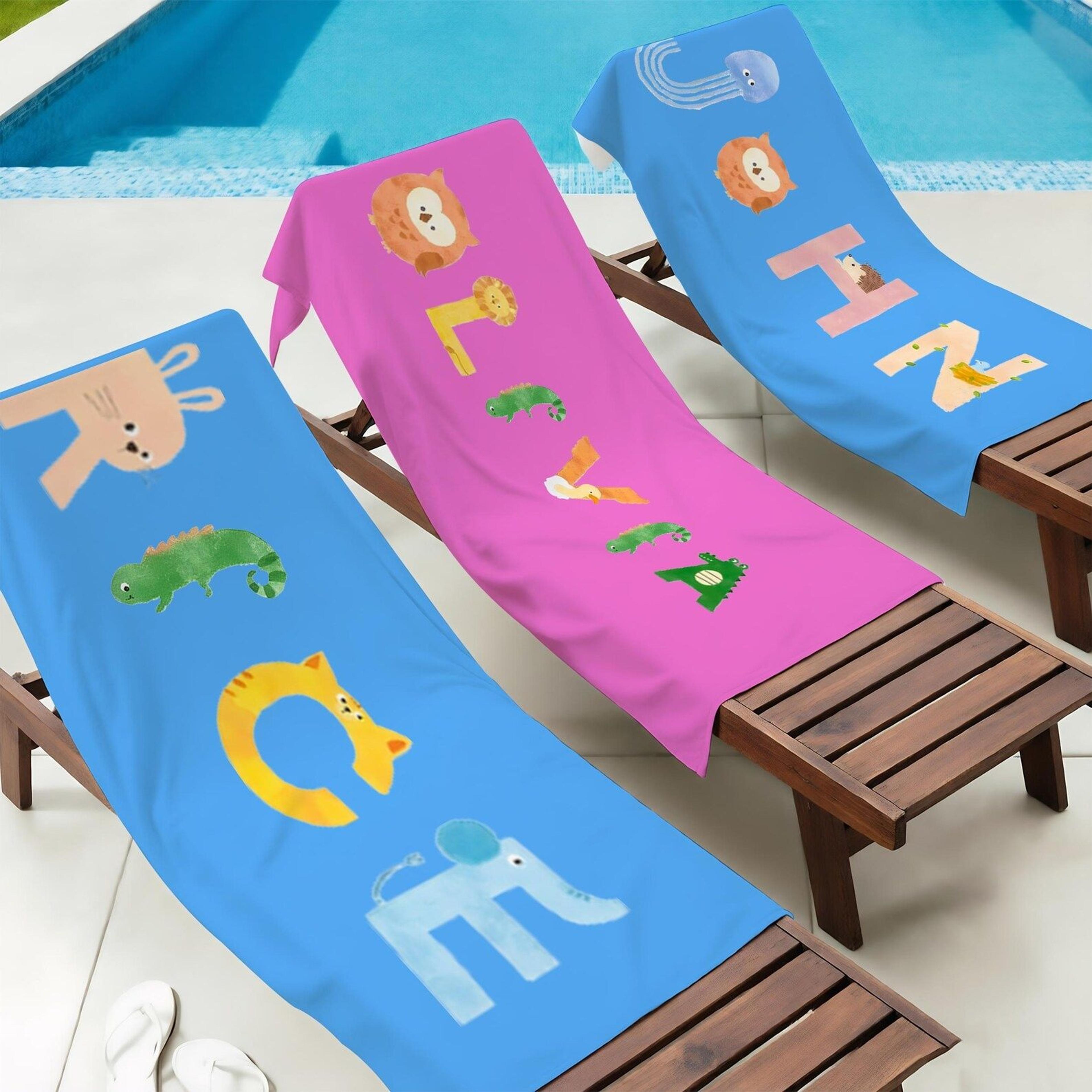 personalized animal beach towel with name – custom kids pool towel for summer vacations & birthday gifts