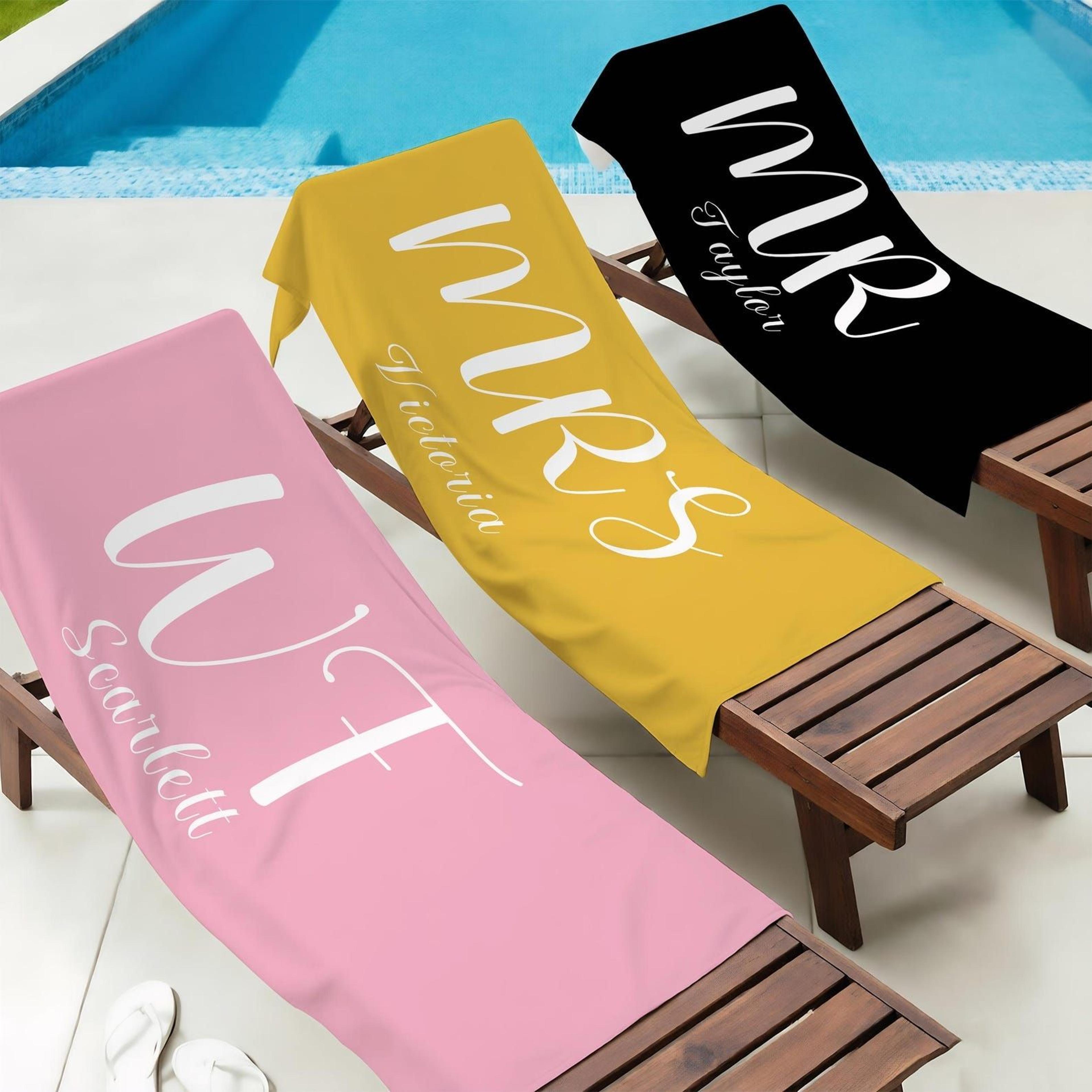 personalized bride beach towel with name – custom honeymoon & bridal shower gift for summer getaways