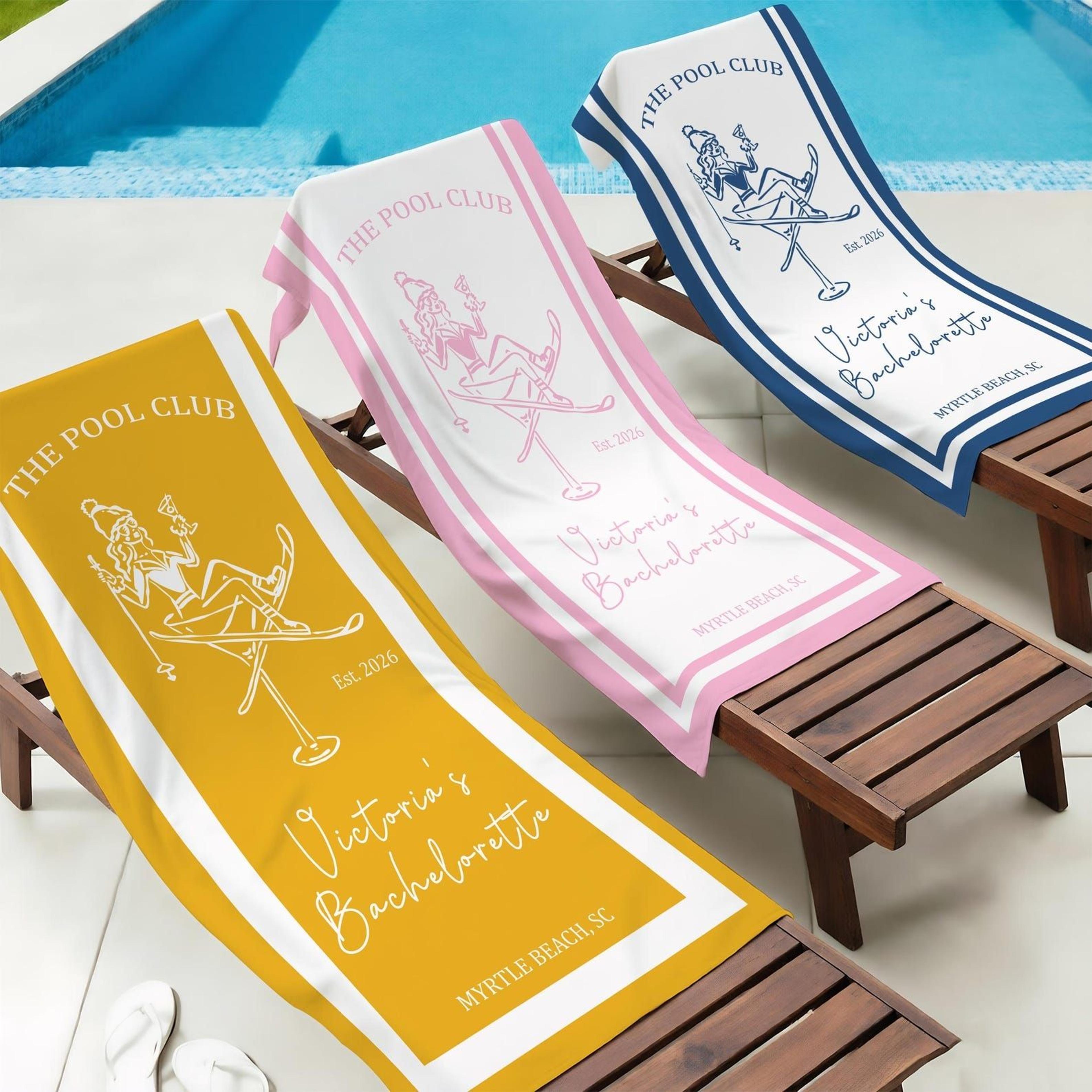 personalized bachelorette party beach towel with name – custom seaside pool towel for bridal trips & vacations