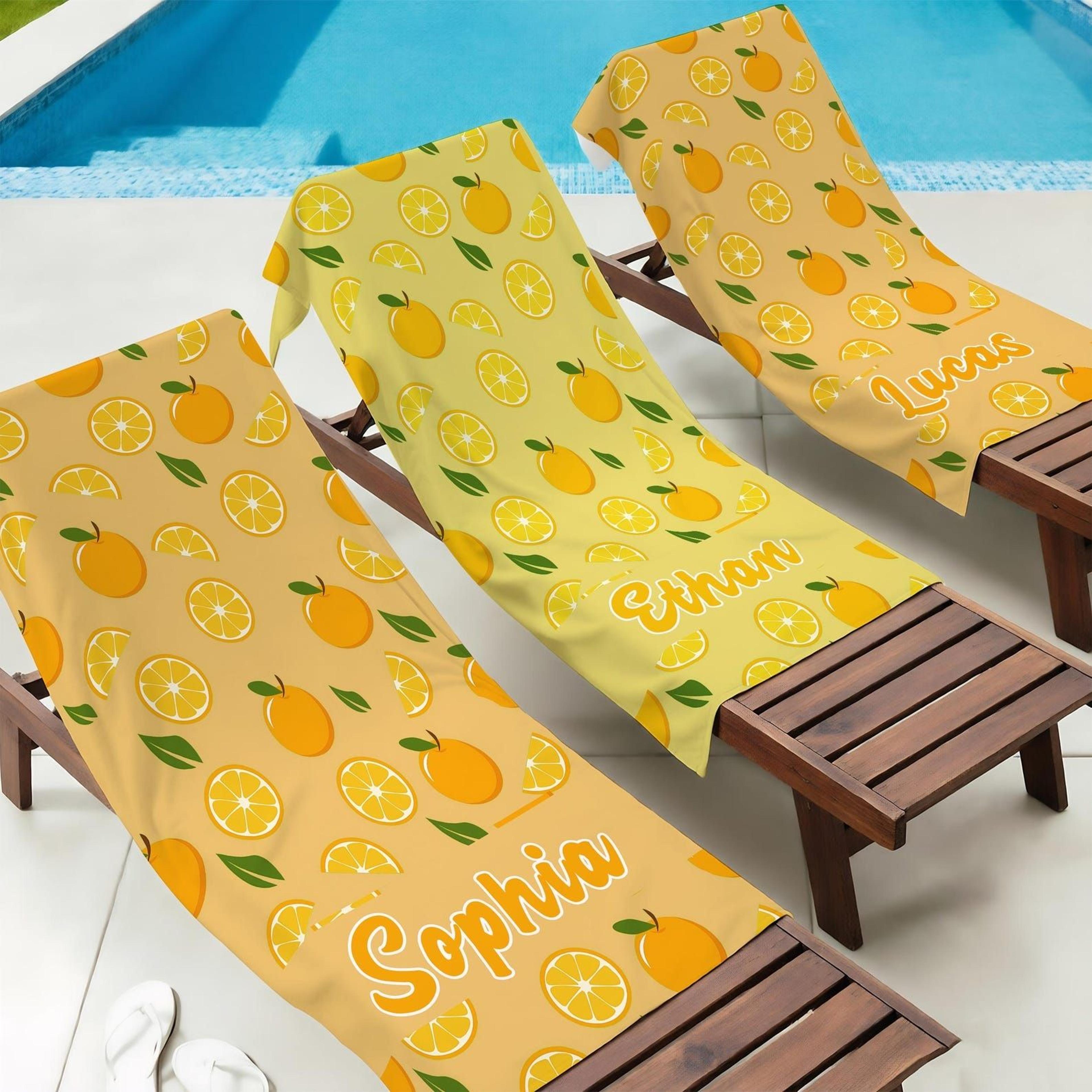 personalized orange beach towel with name – custom fruit pool towel for kids, vacations & birthday gifts
