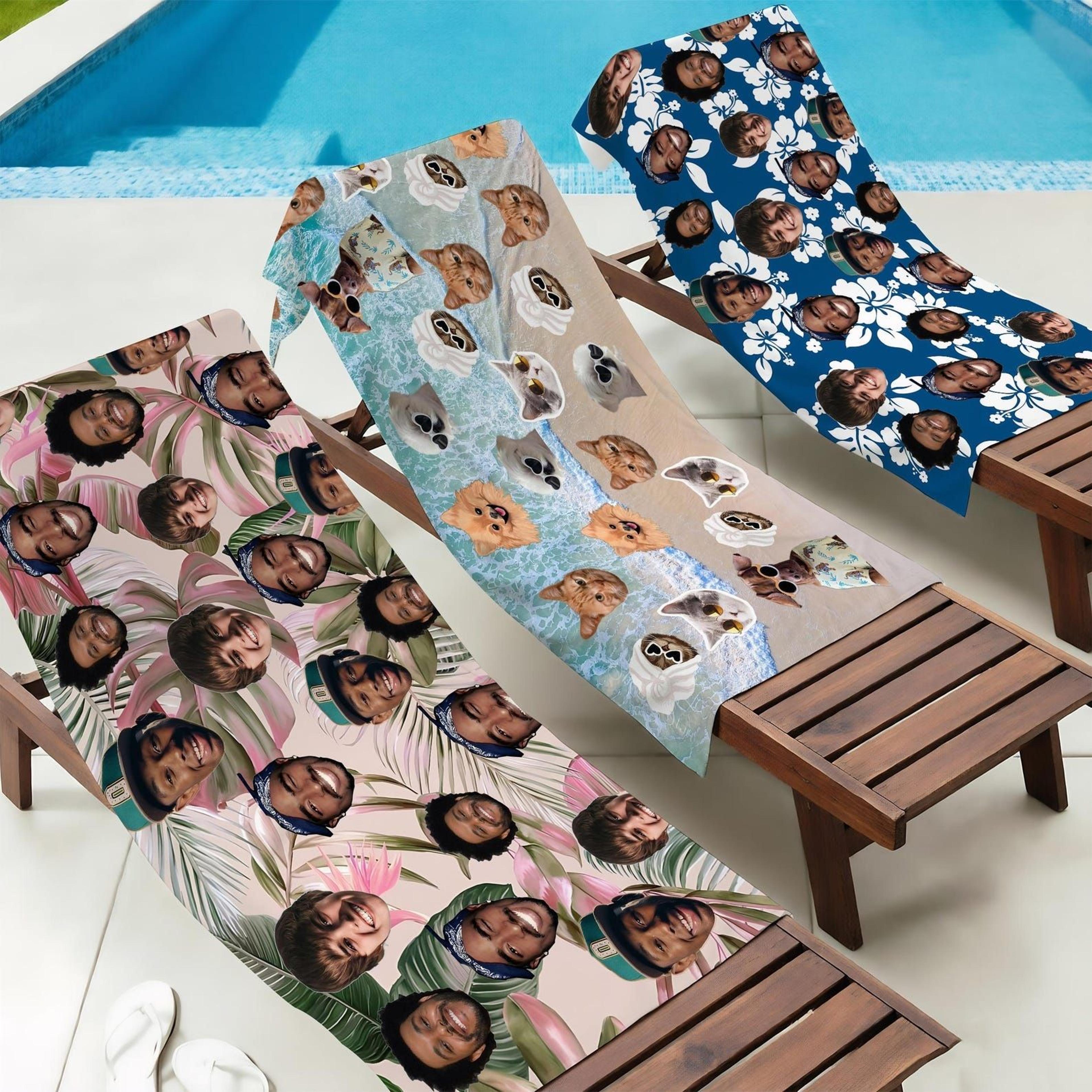 personalized face beach towel with custom animal pattern – soft quick-dry vacation pool towel