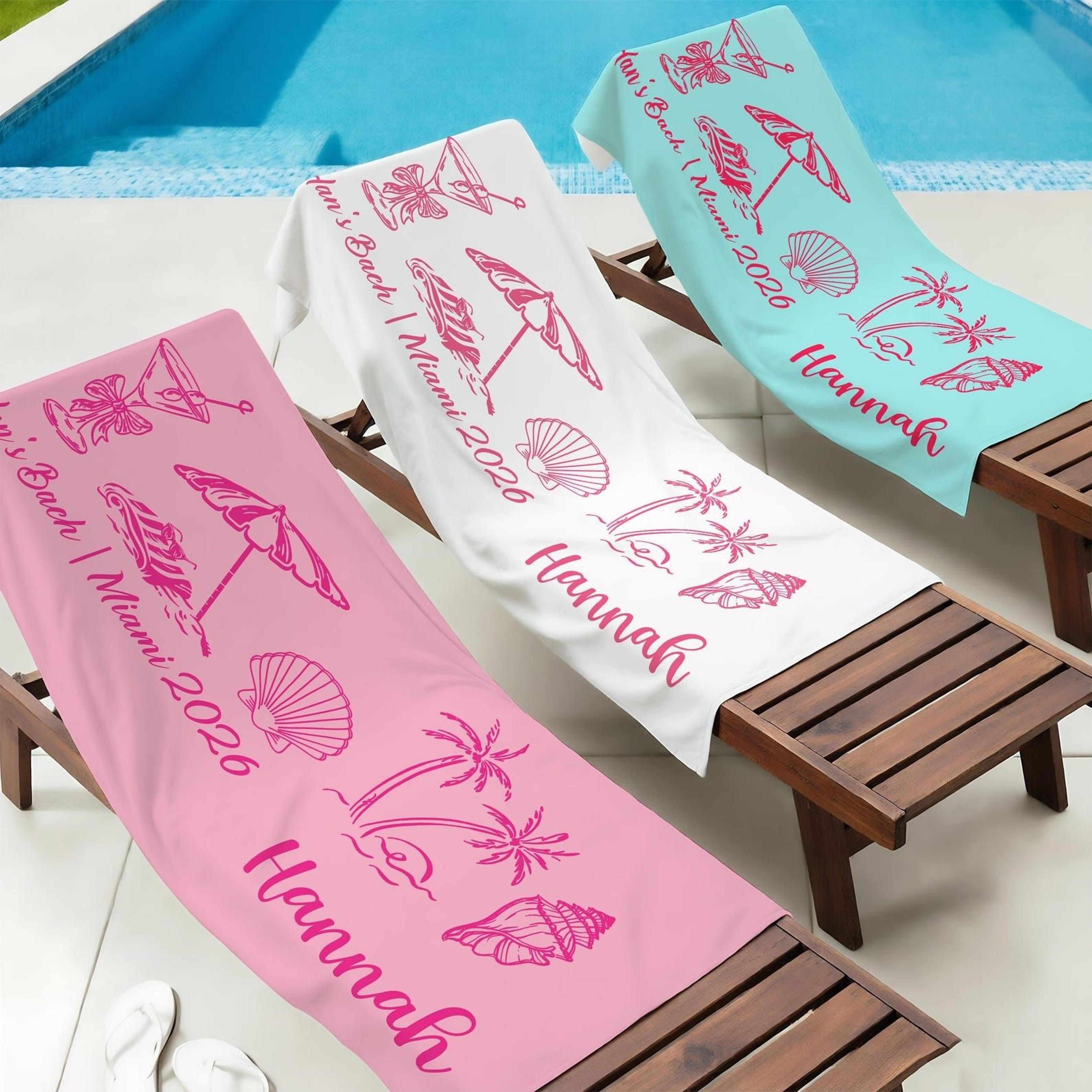 personalized bachelorette party beach towel with name – custom bridal pool towel for bridesmaids & vacations