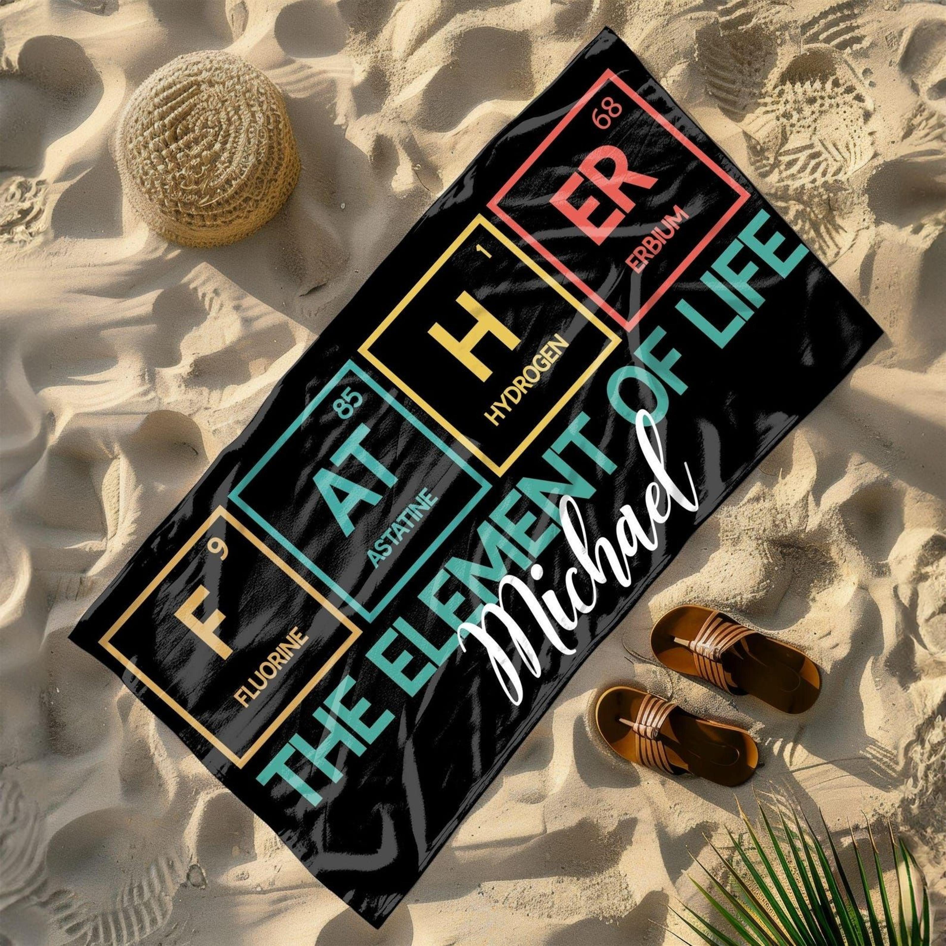 personalized dad & grandpa beach towel with kids names, custom summer pool gift