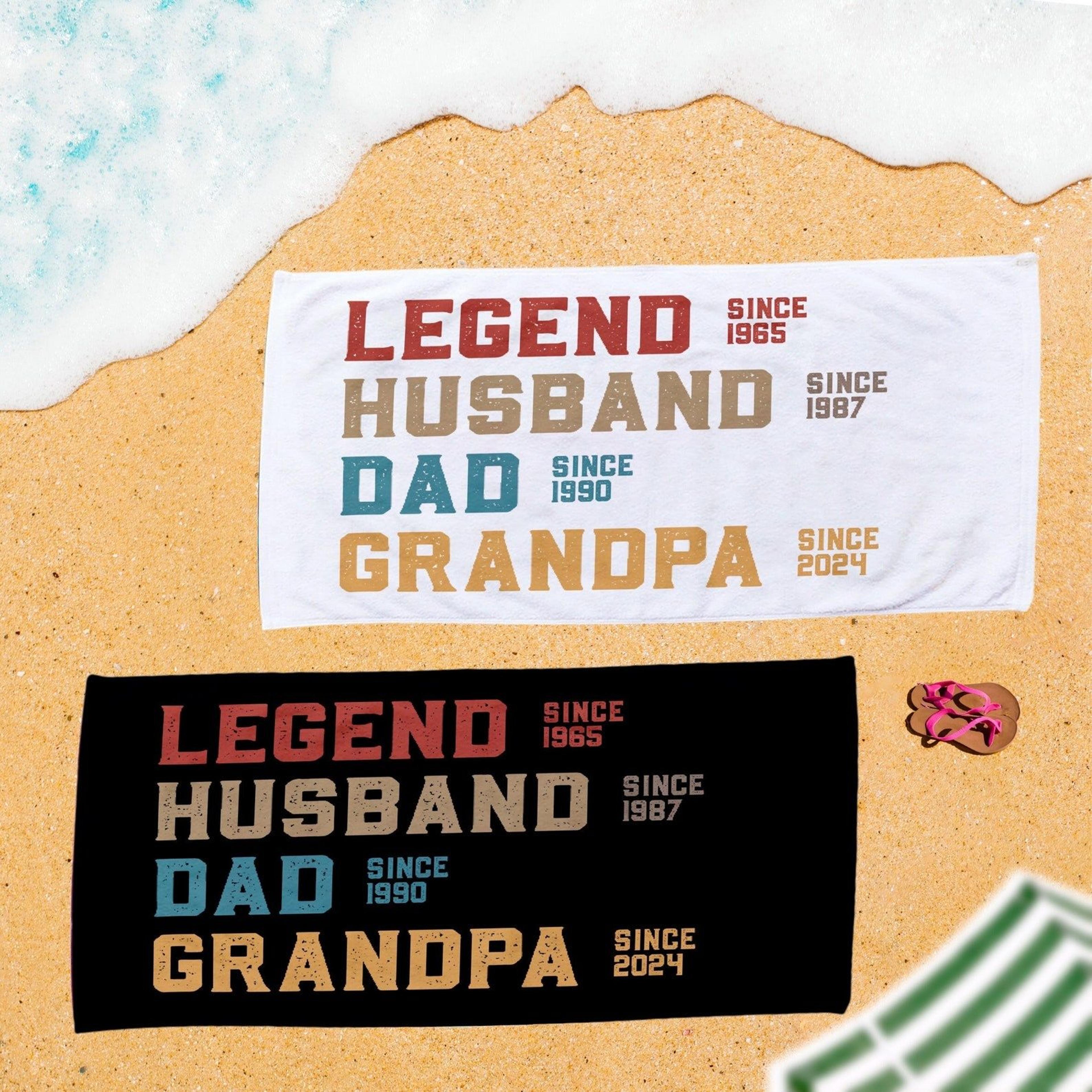 personalized legend dad grandpa beach towel, custom father's day gift for dad, husband & grandpa
