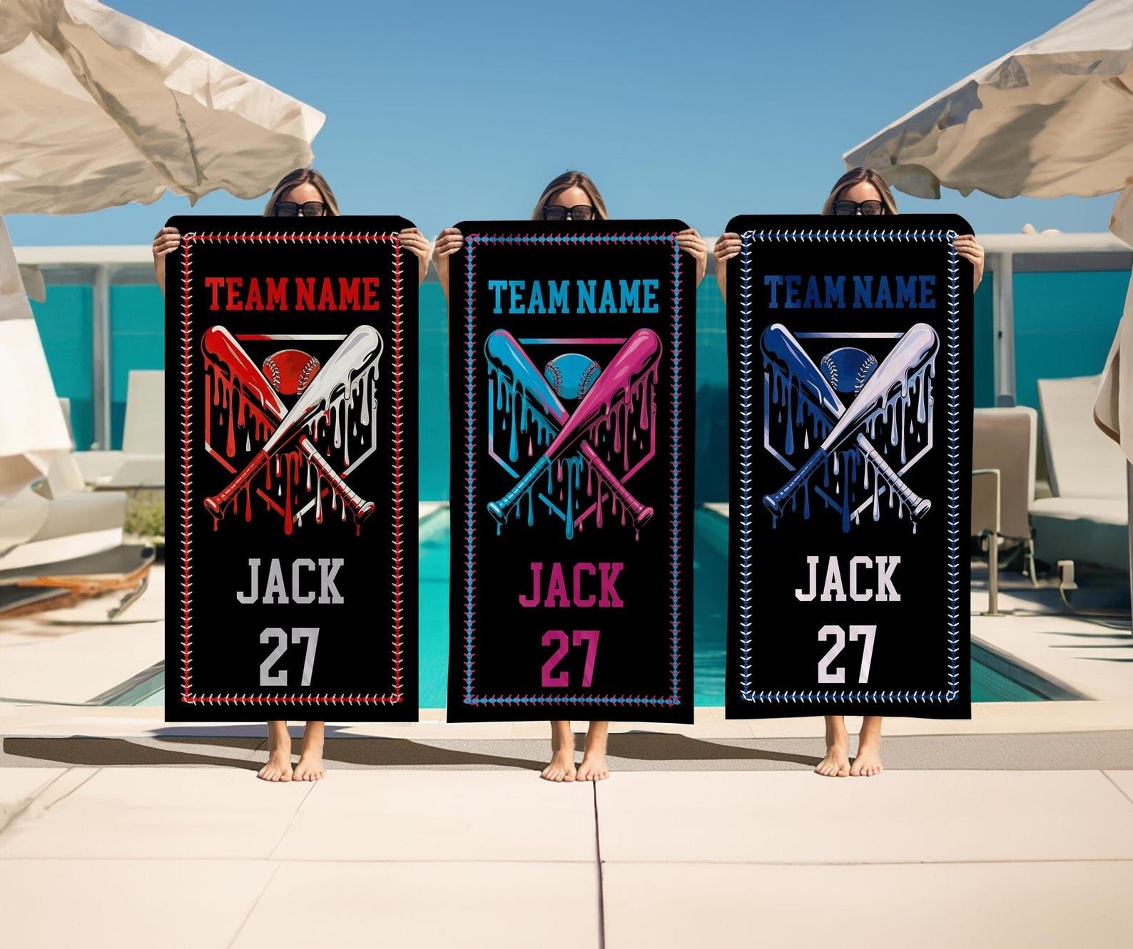 custom drip baseball beach towel, personalized ice cream baseball gift for kids & teams