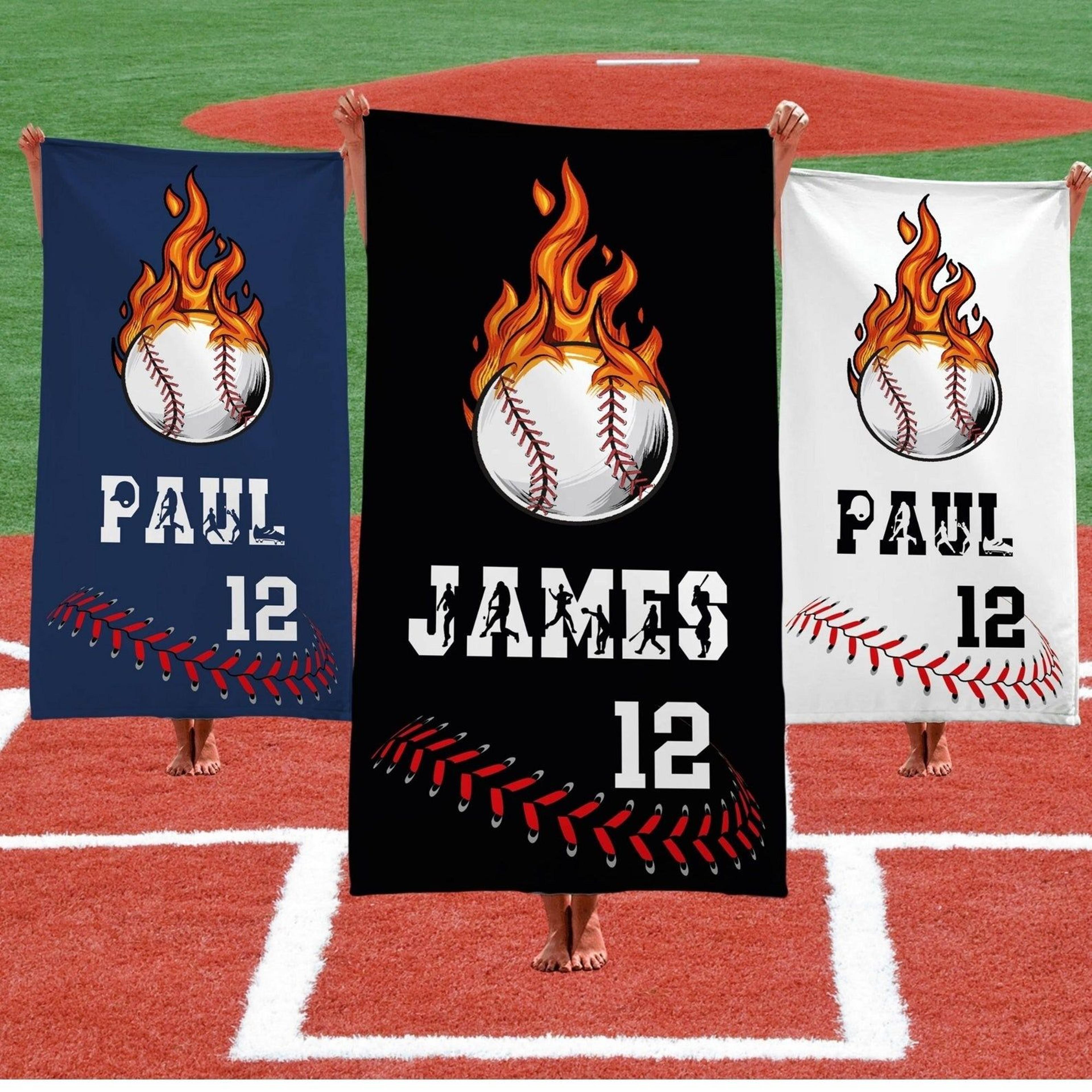 personalized baseball beach towel with name, custom team pool gift for players & boys