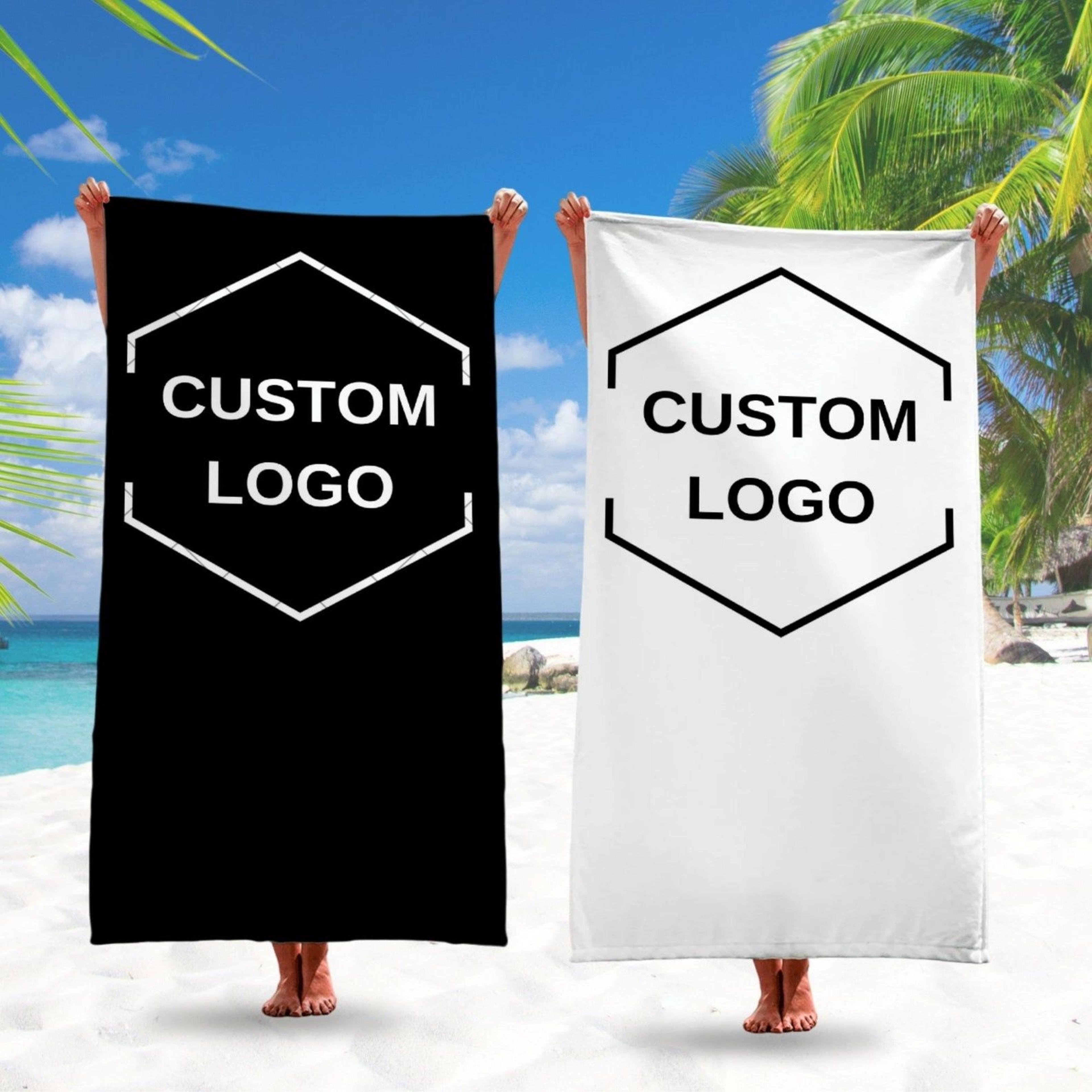 custom logo beach towel with your design, personalized team sports & business promotion towel