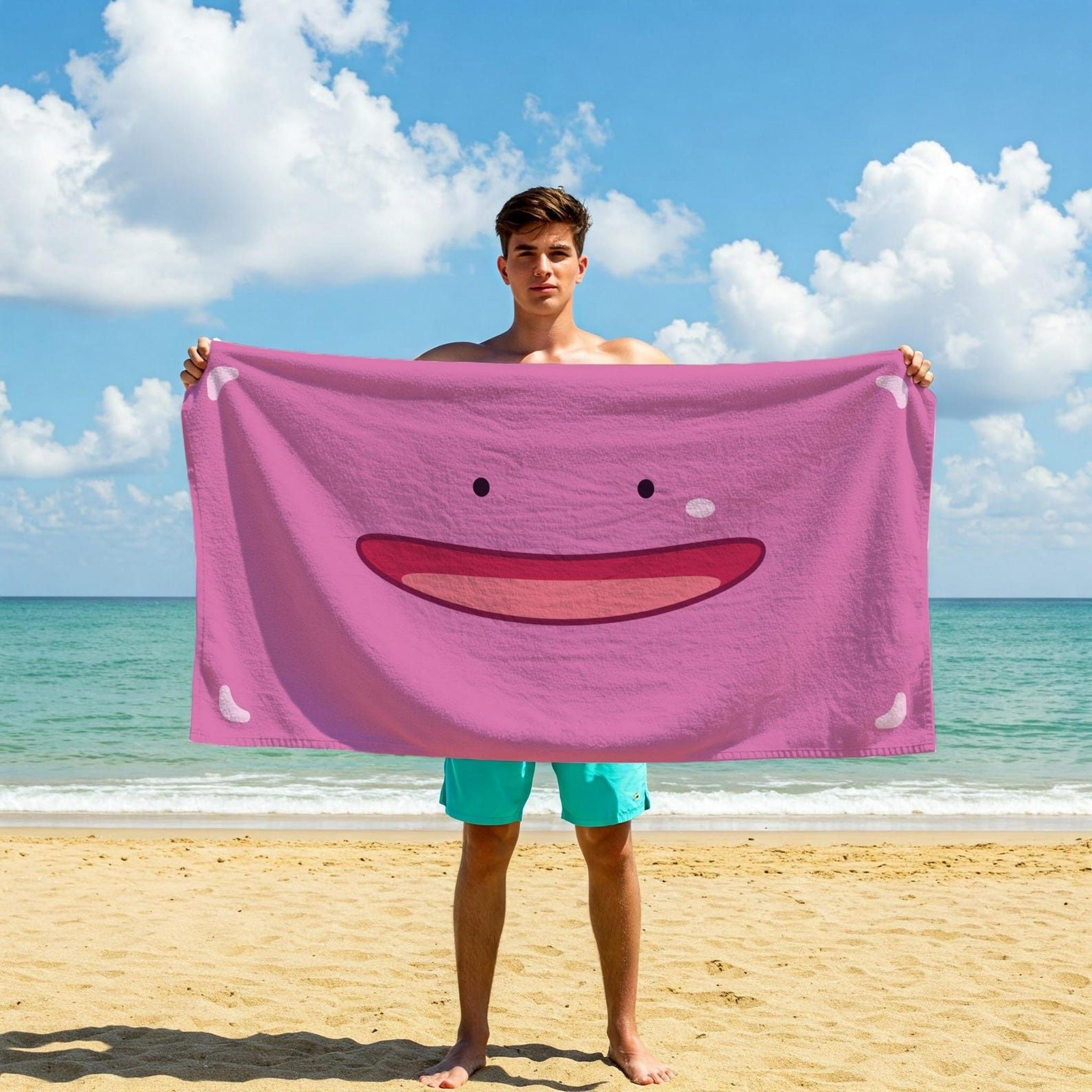 retro cartoon beach towel with name, 90s nostalgia pool & vacation gift