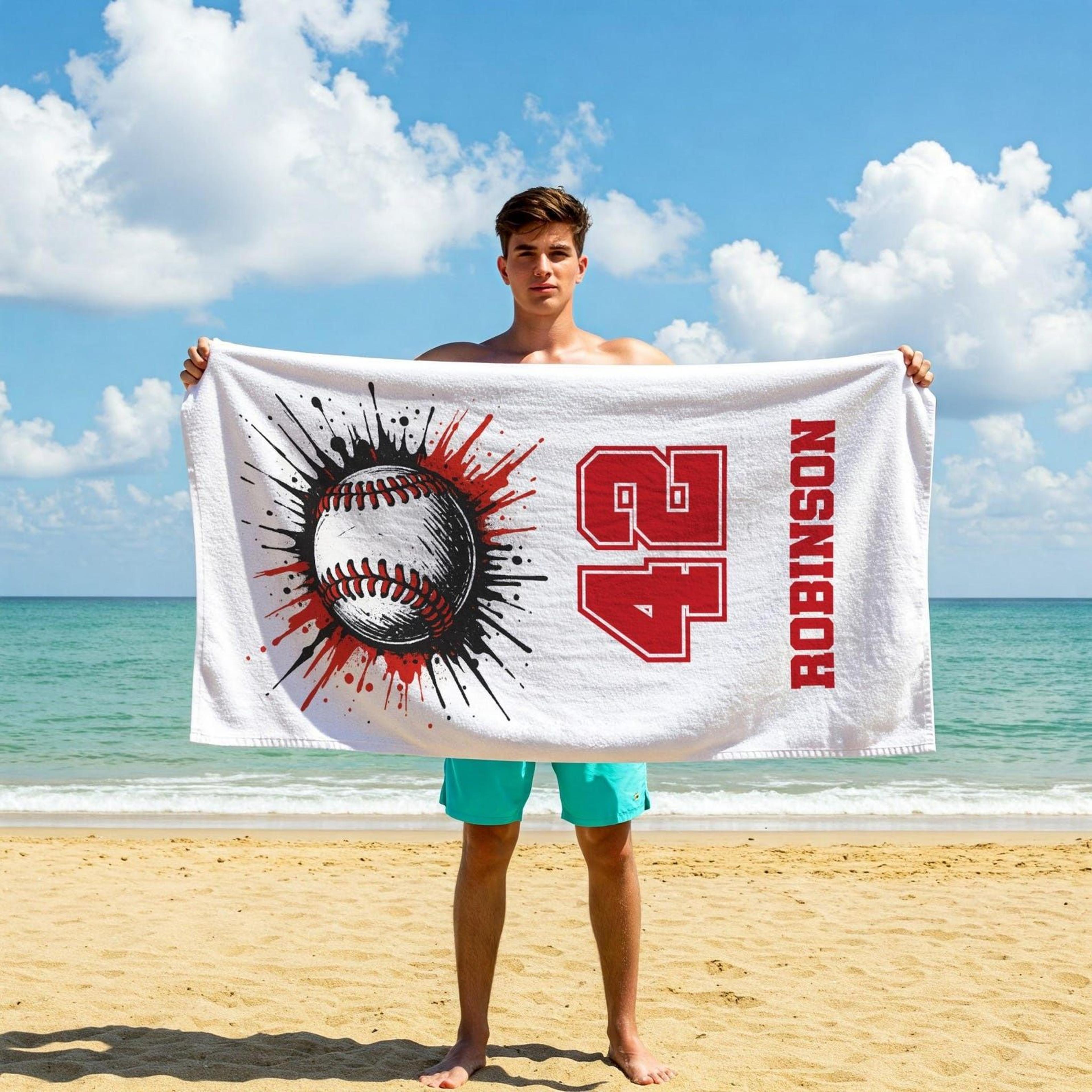 personalized baseball towel with name & number, custom team sports gift for players