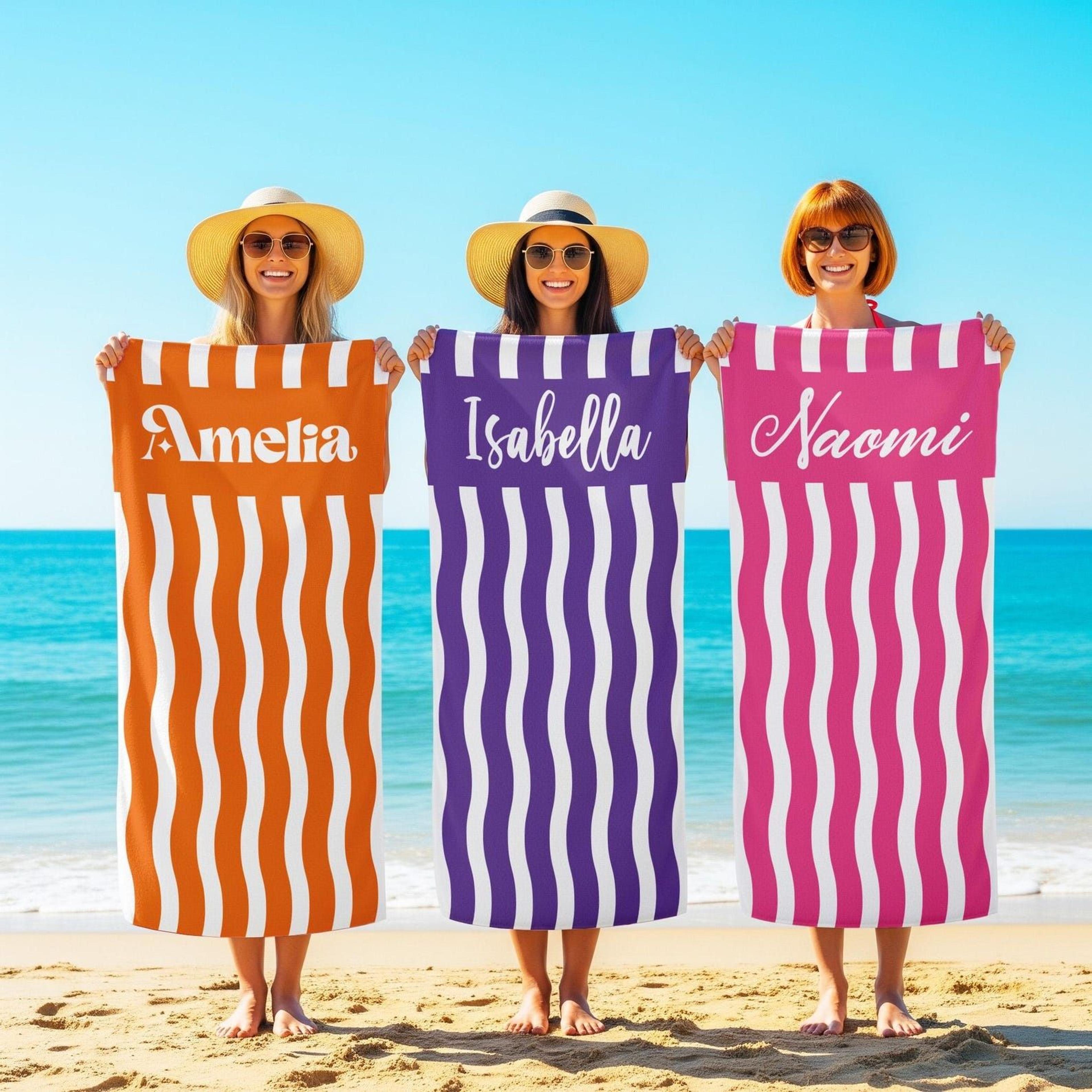 personalized retro wave beach towel with custom name | vibrant pool, beach & vacation towel