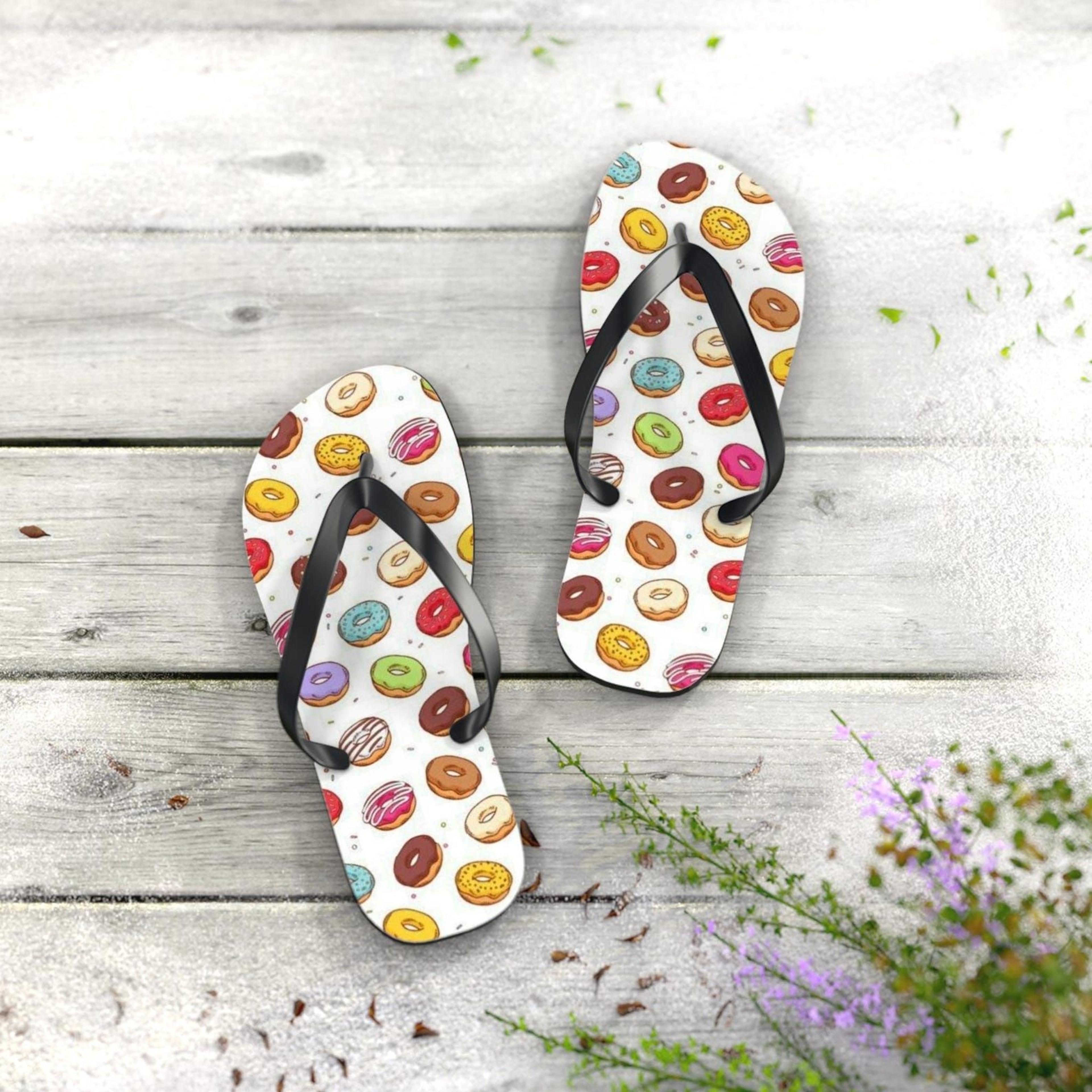 donut flip flops funny cute beach sandals for summer vacations & foodie gifts