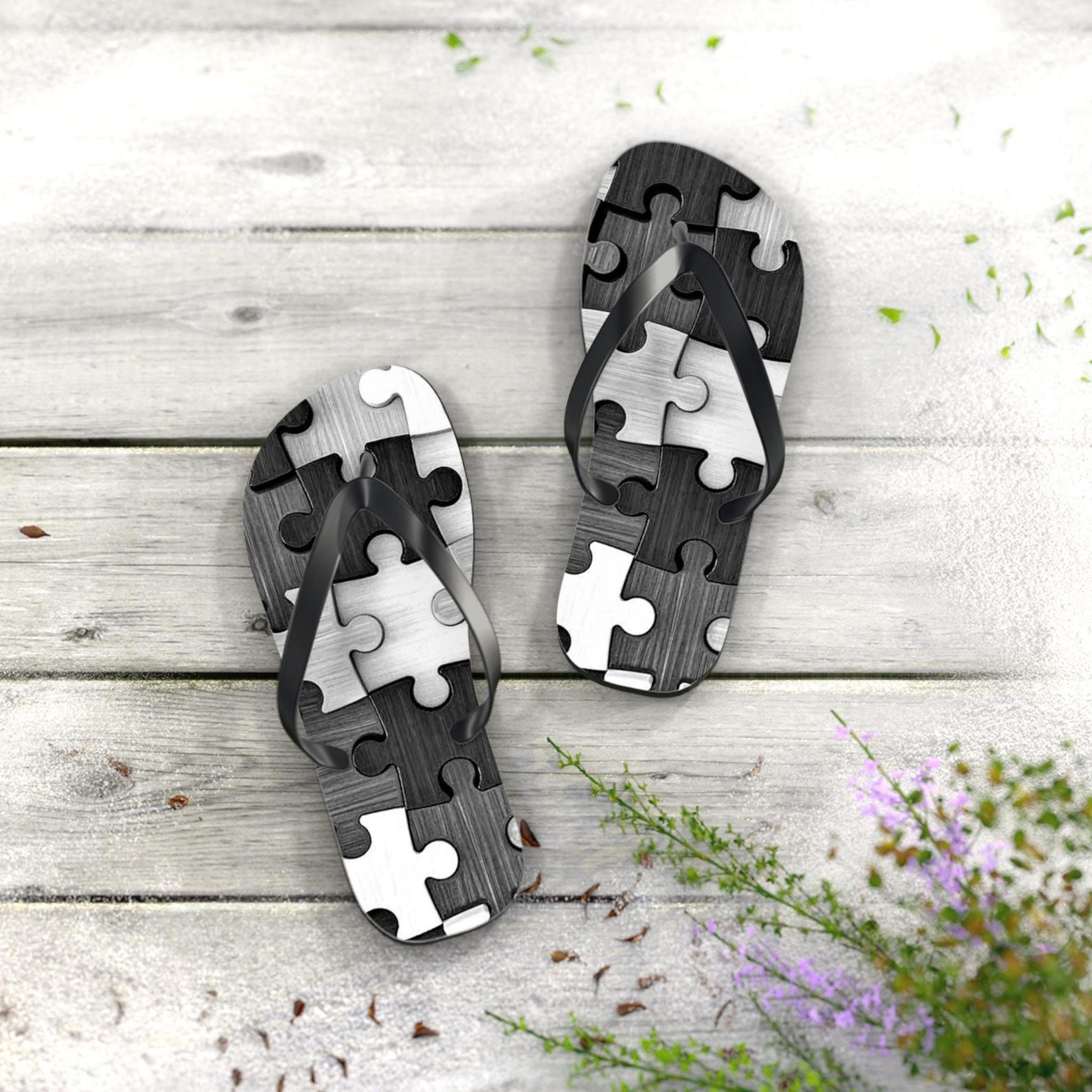 puzzle piece flip flops | fun beach sandals | casual summer footwear | unique vacation gift for her