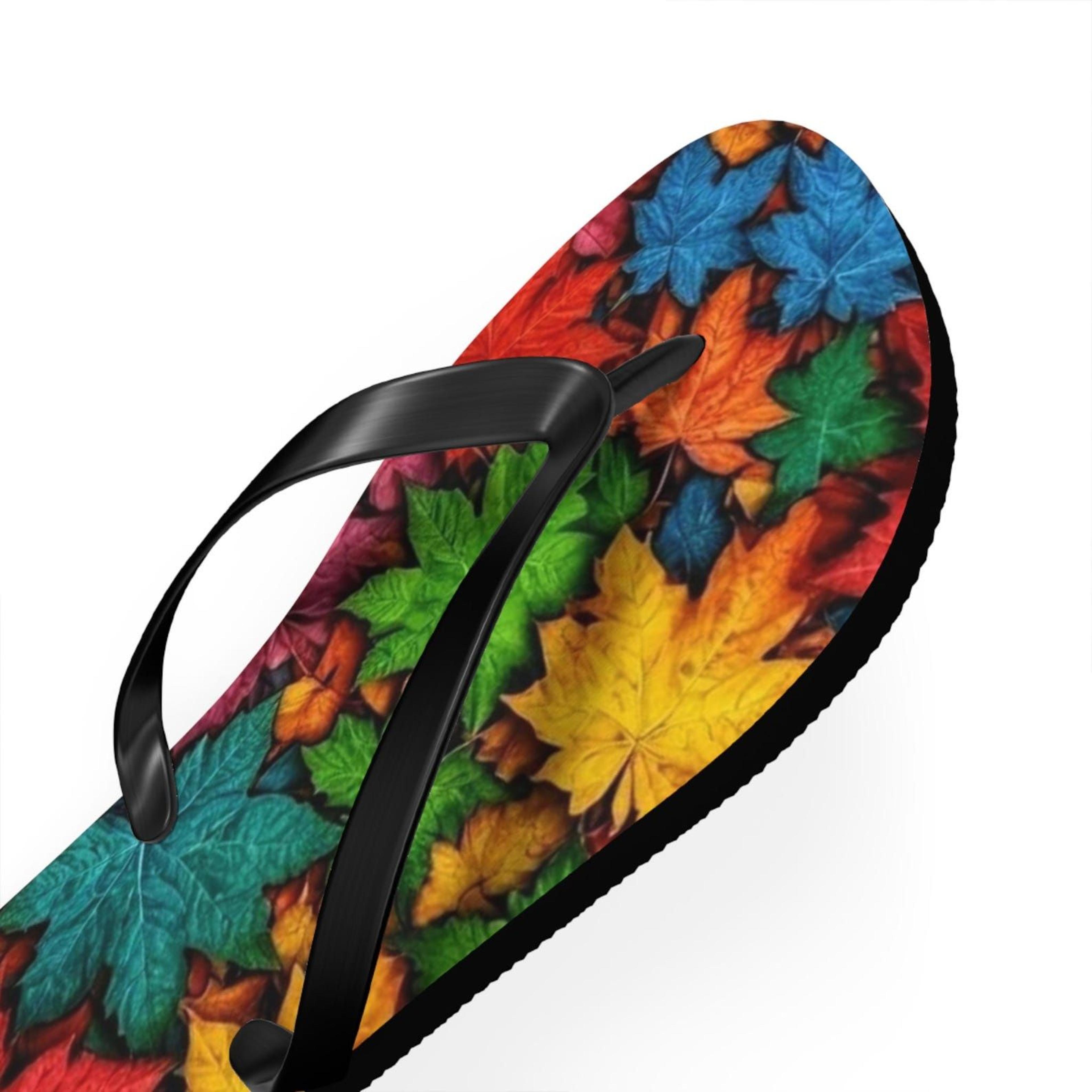colorful leaf flip flops | beach sandals | summer footwear | vacation shoes for nature lovers