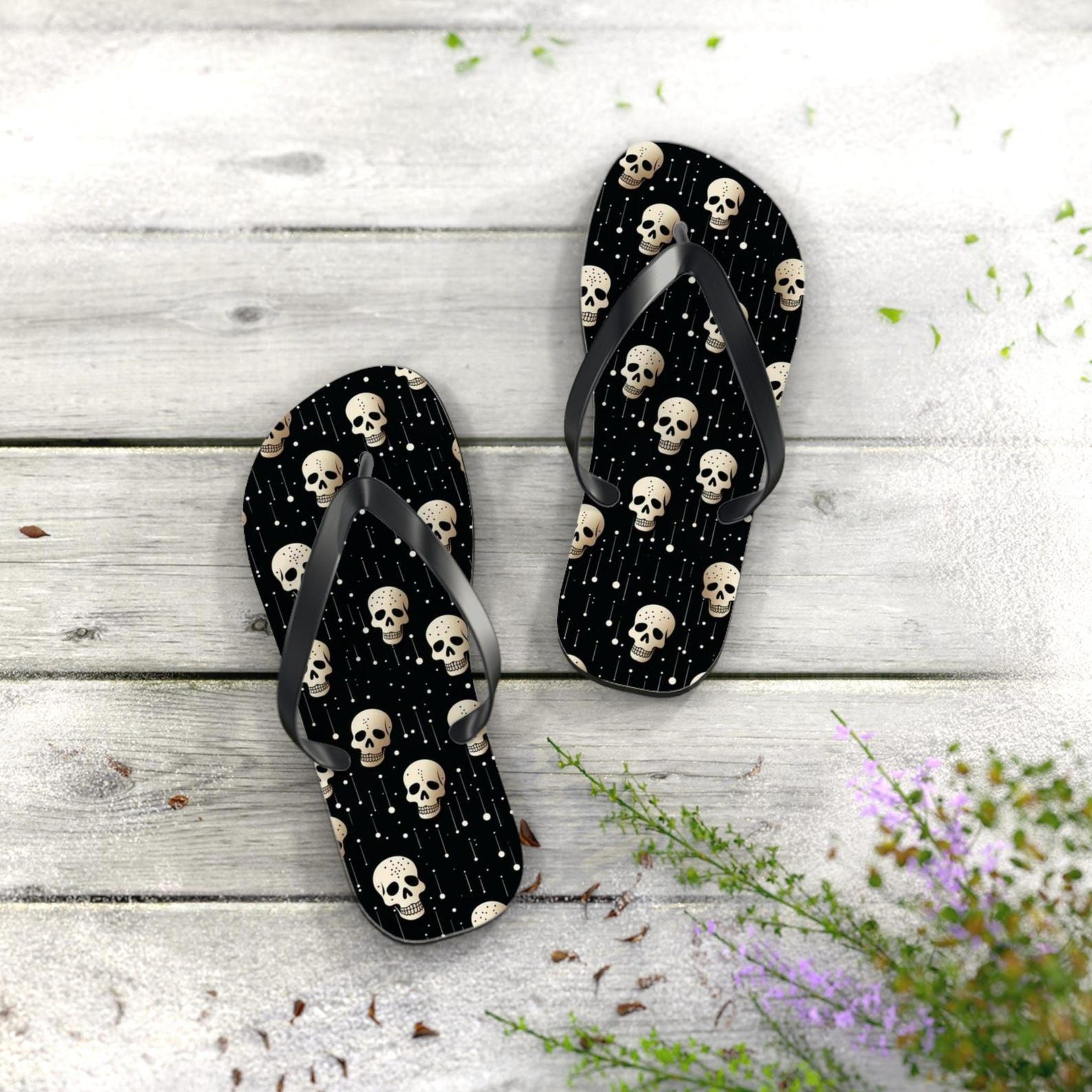 gothic skull flip flops | halloween beach sandals | gothic summer footwear | unique goth gift