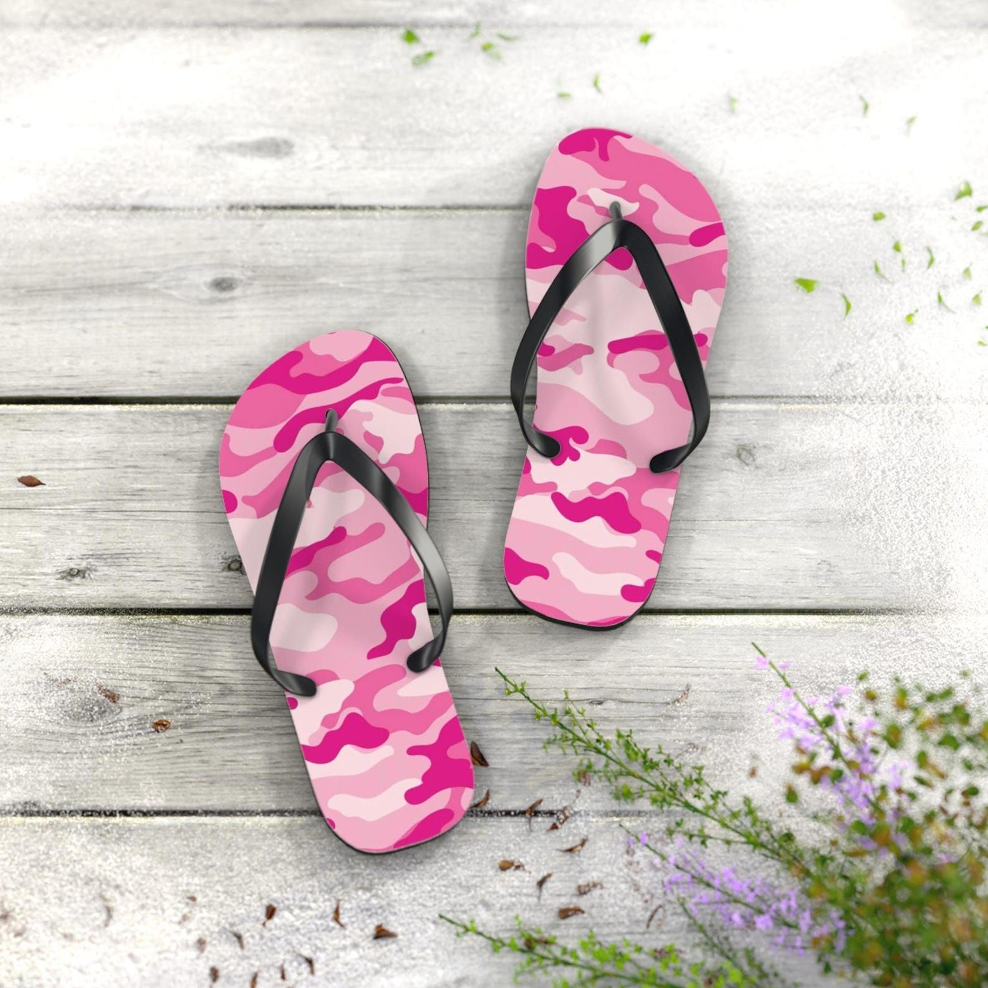 pink camo flip flops | trendy beach sandals | summer vacation footwear | stylish gift for her