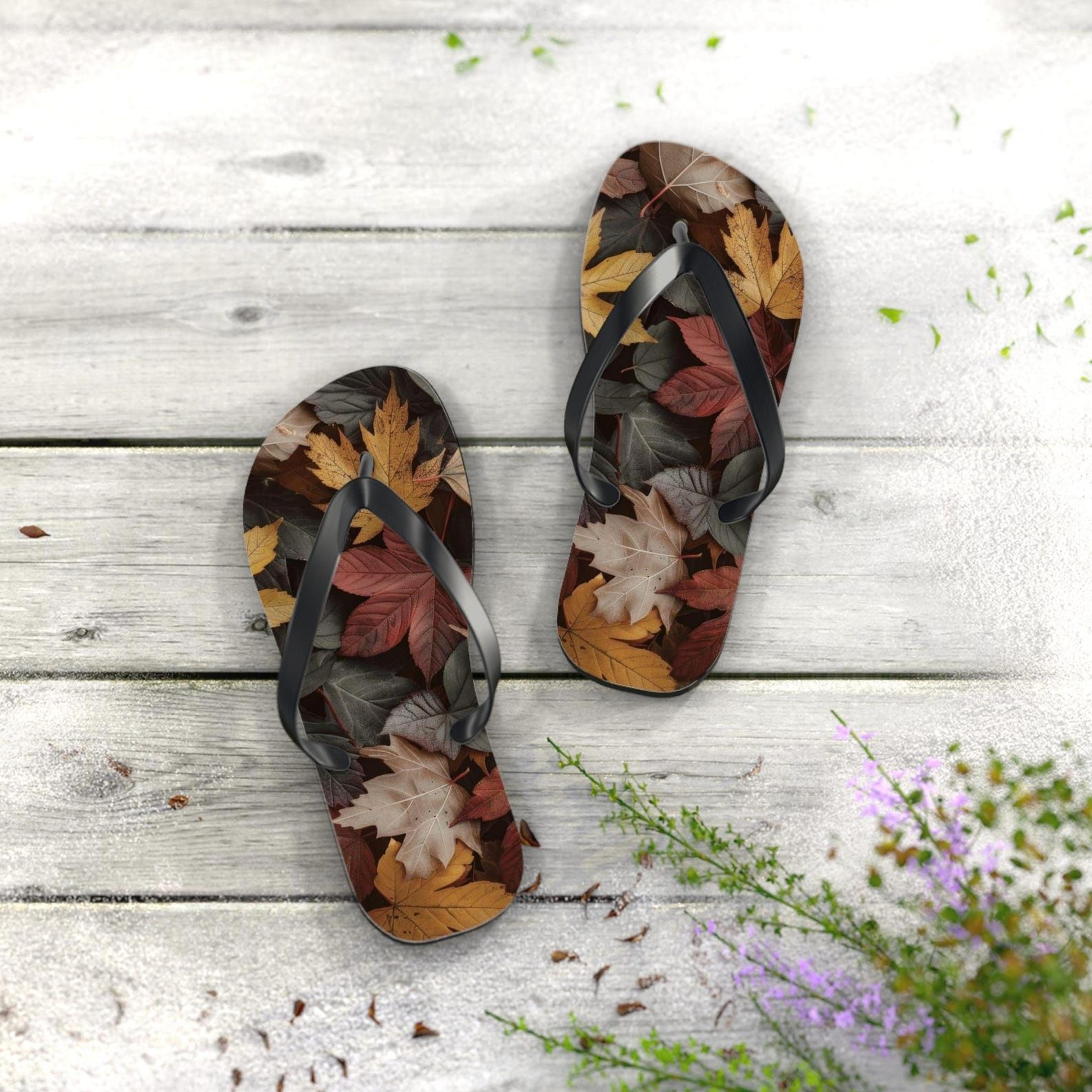 autumn leaf flip flops | nature inspired beach sandals | summer footwear | gift for nature lovers