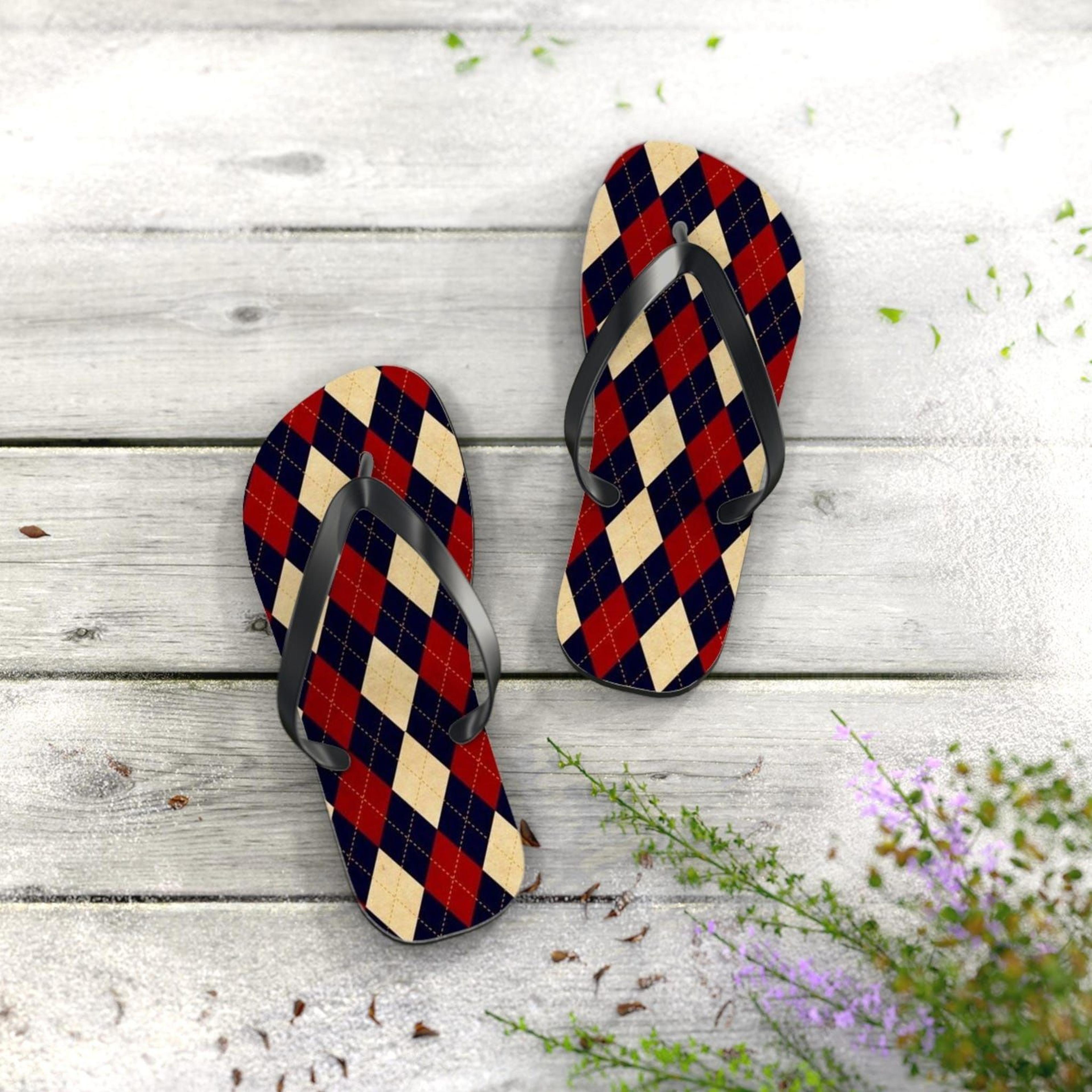 classic argyle flip flops | stylish beach sandals | summer footwear | poolside vacation slides