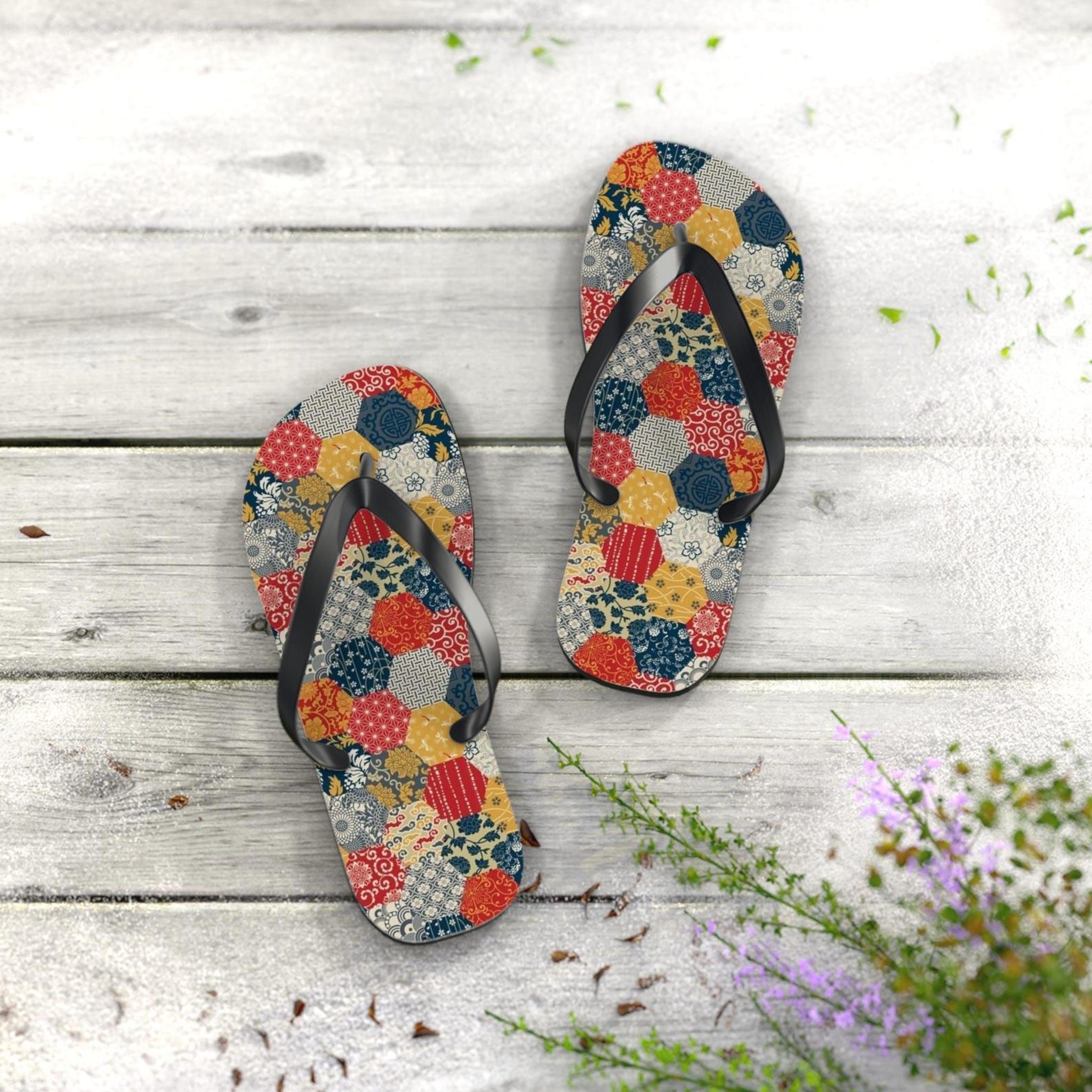 colorful floral flip flops | boho beach sandals | summer vacation footwear | stylish poolside shoes
