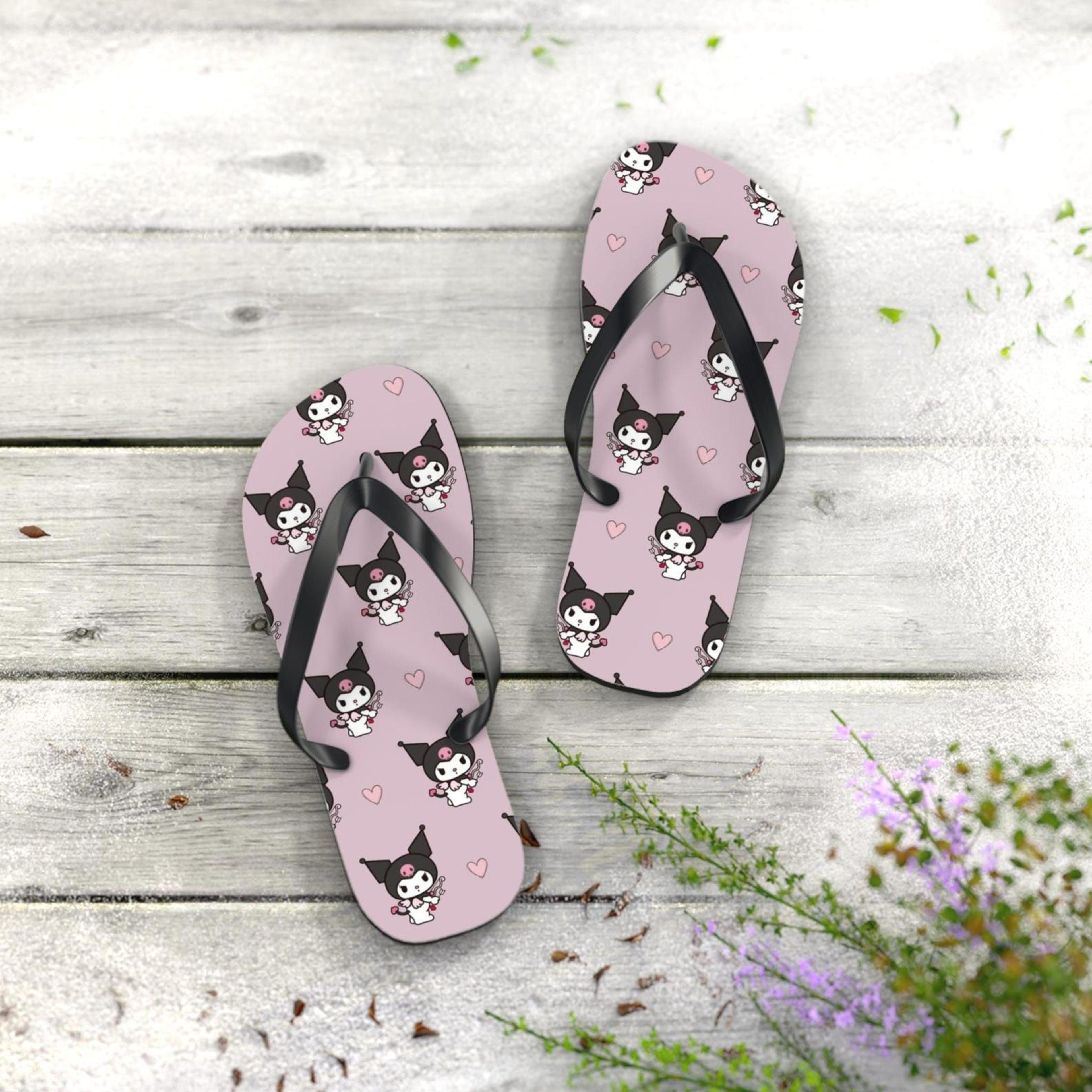 kuromi inspired flip flops | cute beach sandals | summer vacation footwear | fun gift for fans