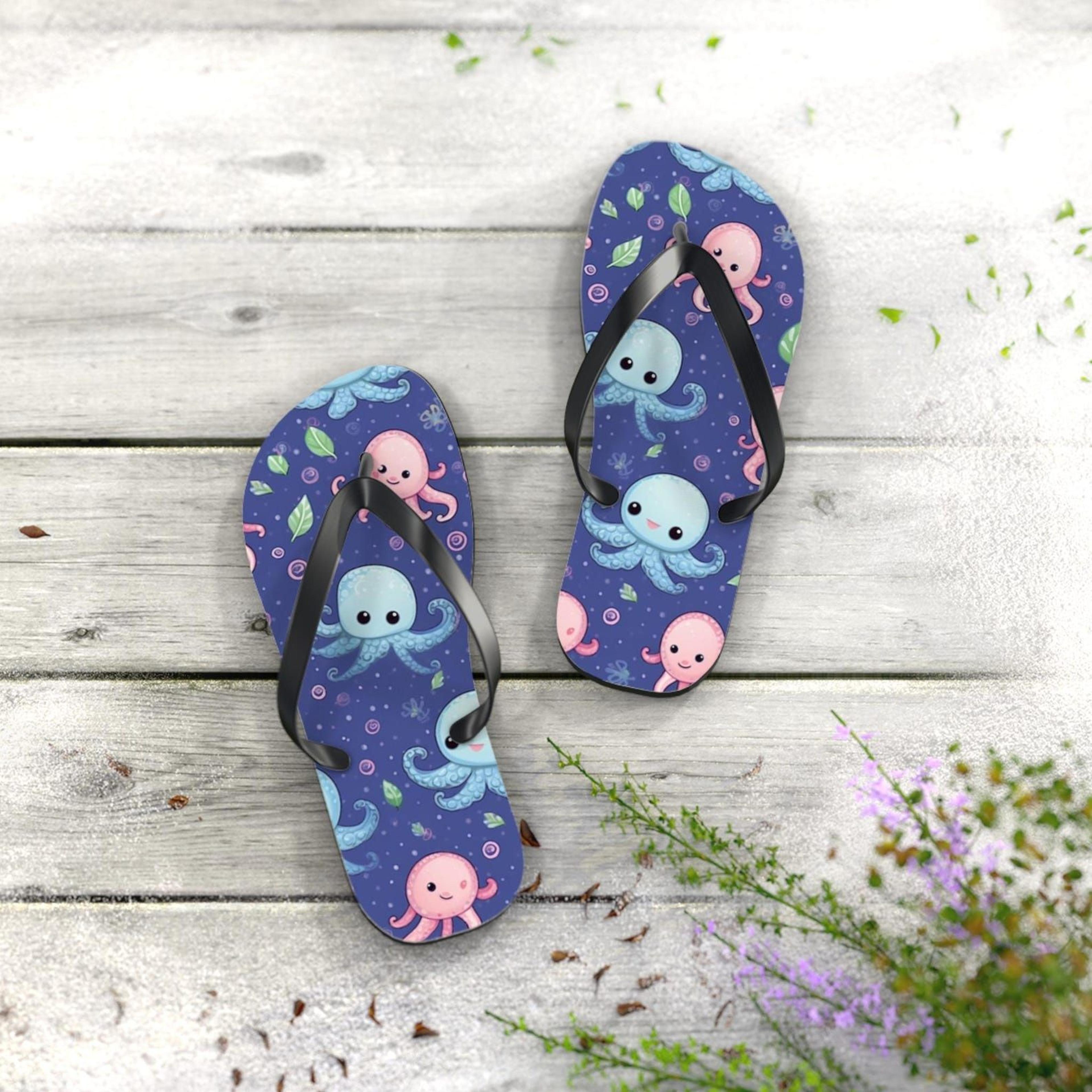 cute octopus flip flops | nautical beach sandals | summer vacation footwear | ocean lover gift