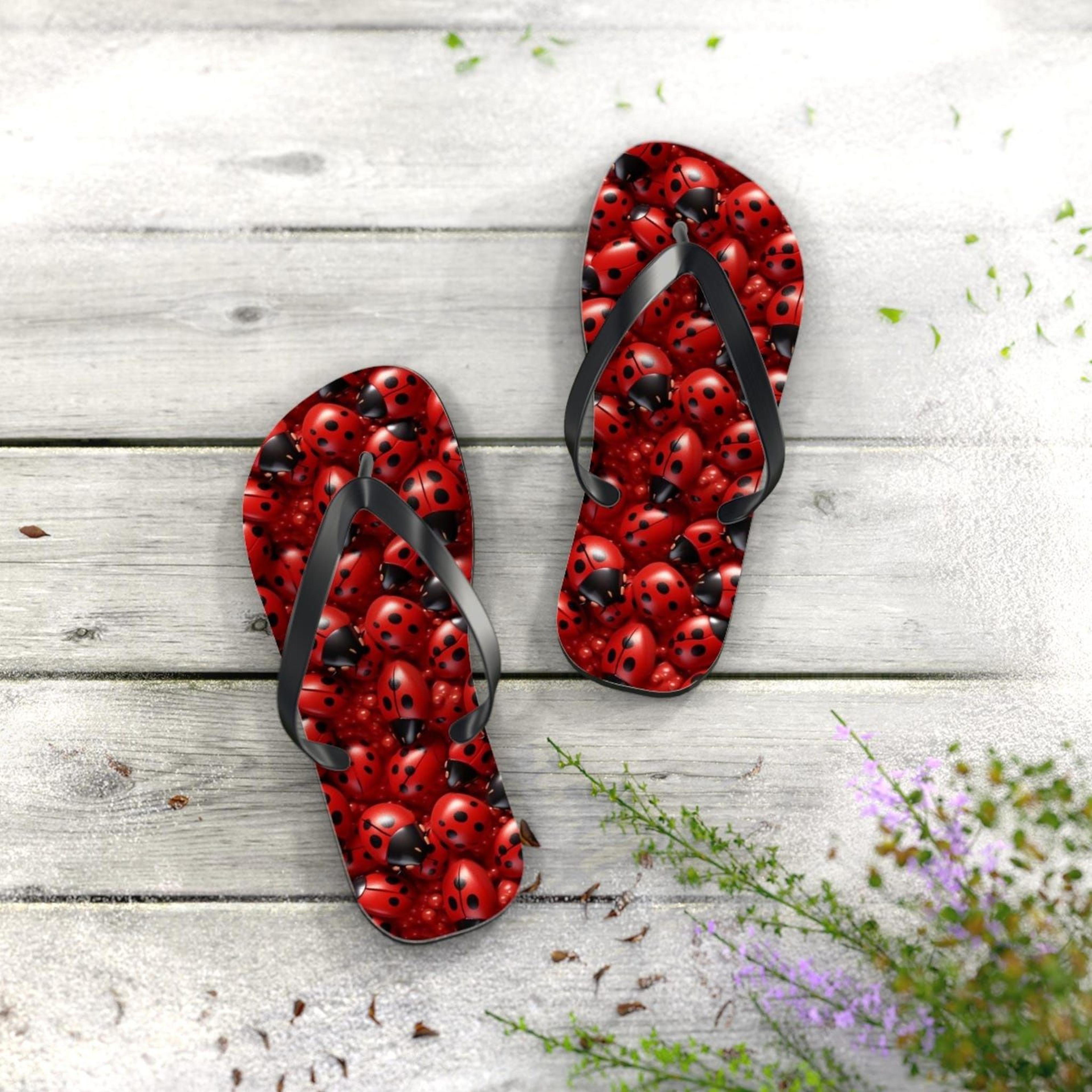 ladybug flip flops | cute beach sandals | summer footwear | nature lover gift for women
