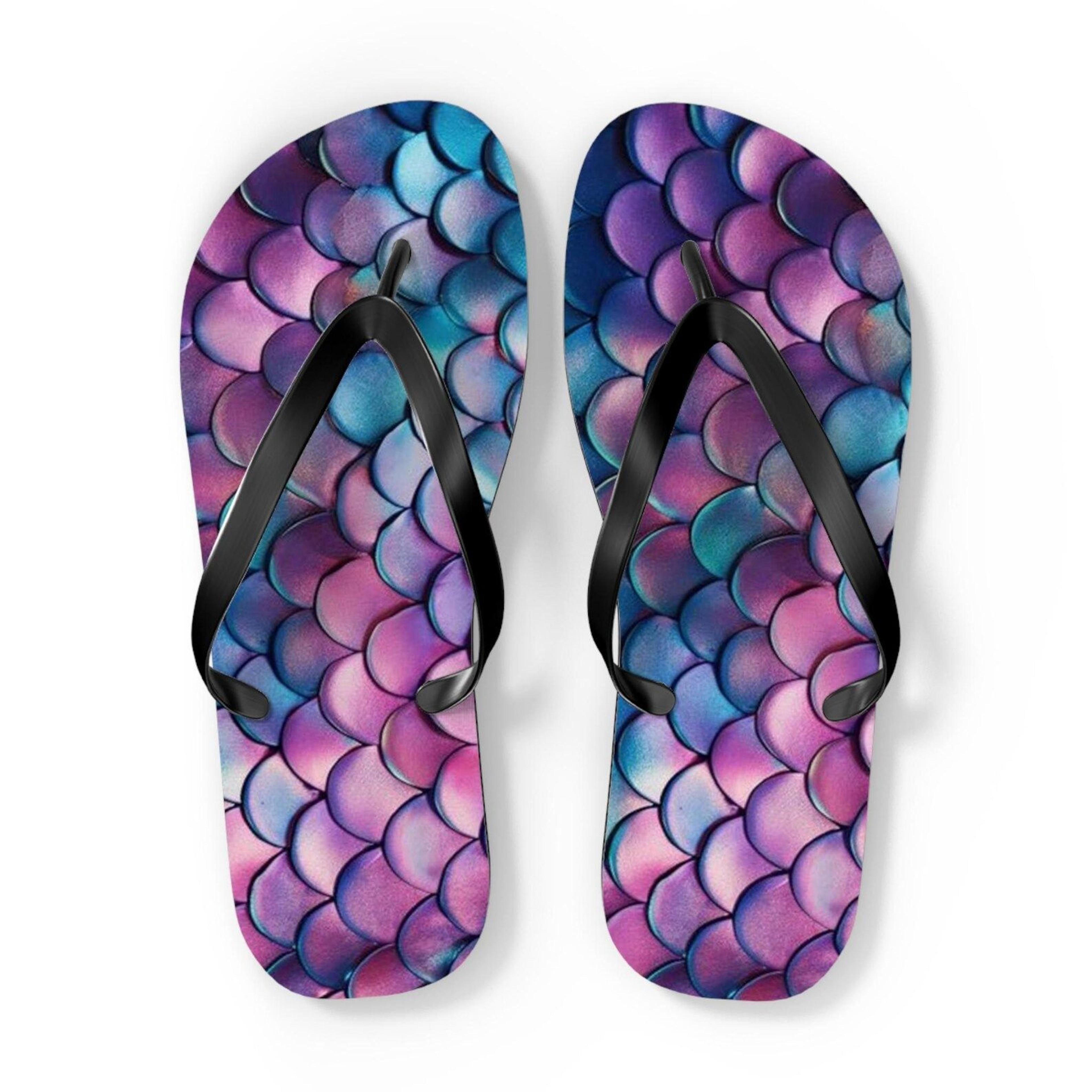 mermaid flip flops | mermaid scale beach sandals | summer vacation footwear | ocean inspired gift