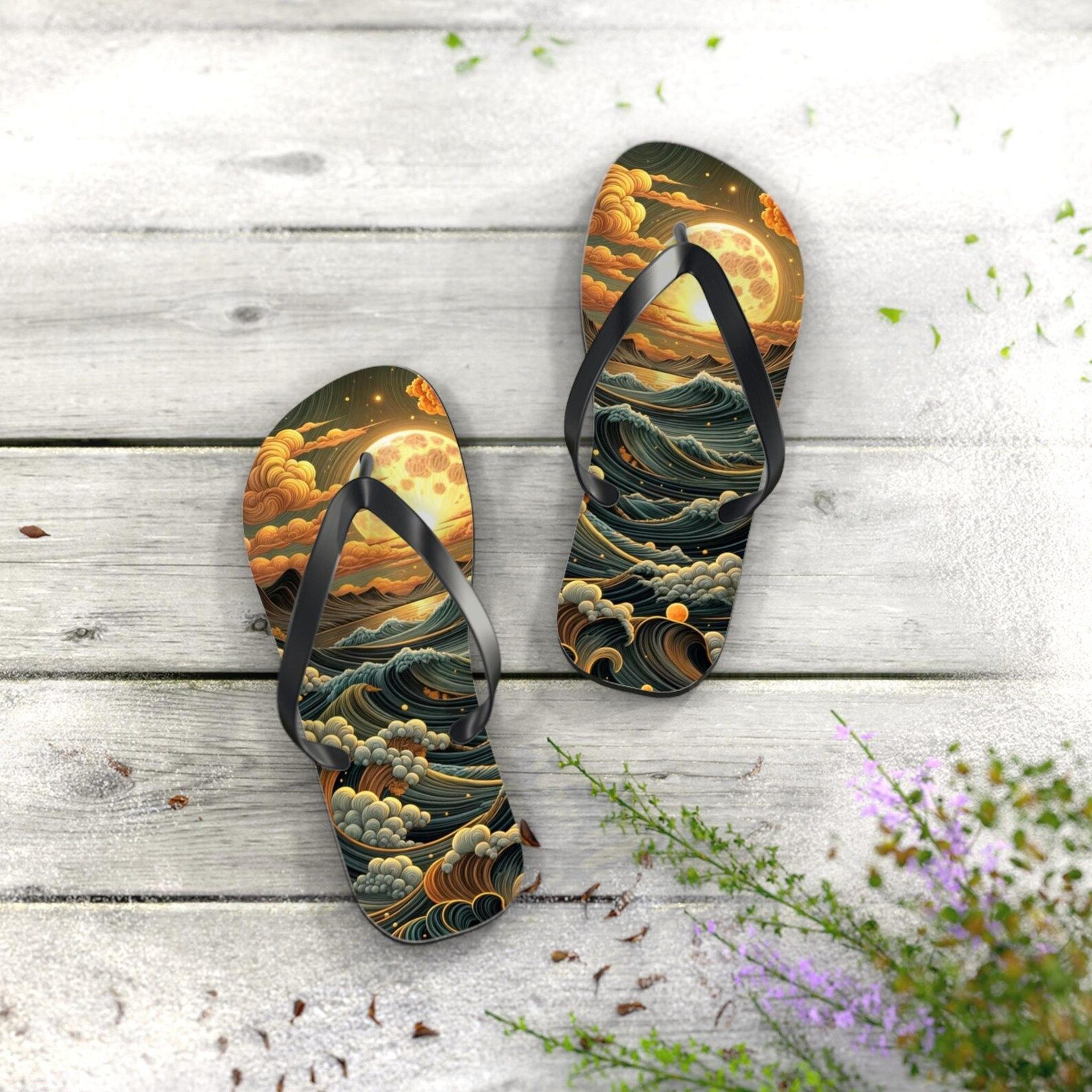 ocean wave flip flops | beach sandals | summer vacation footwear | surf style pool slides