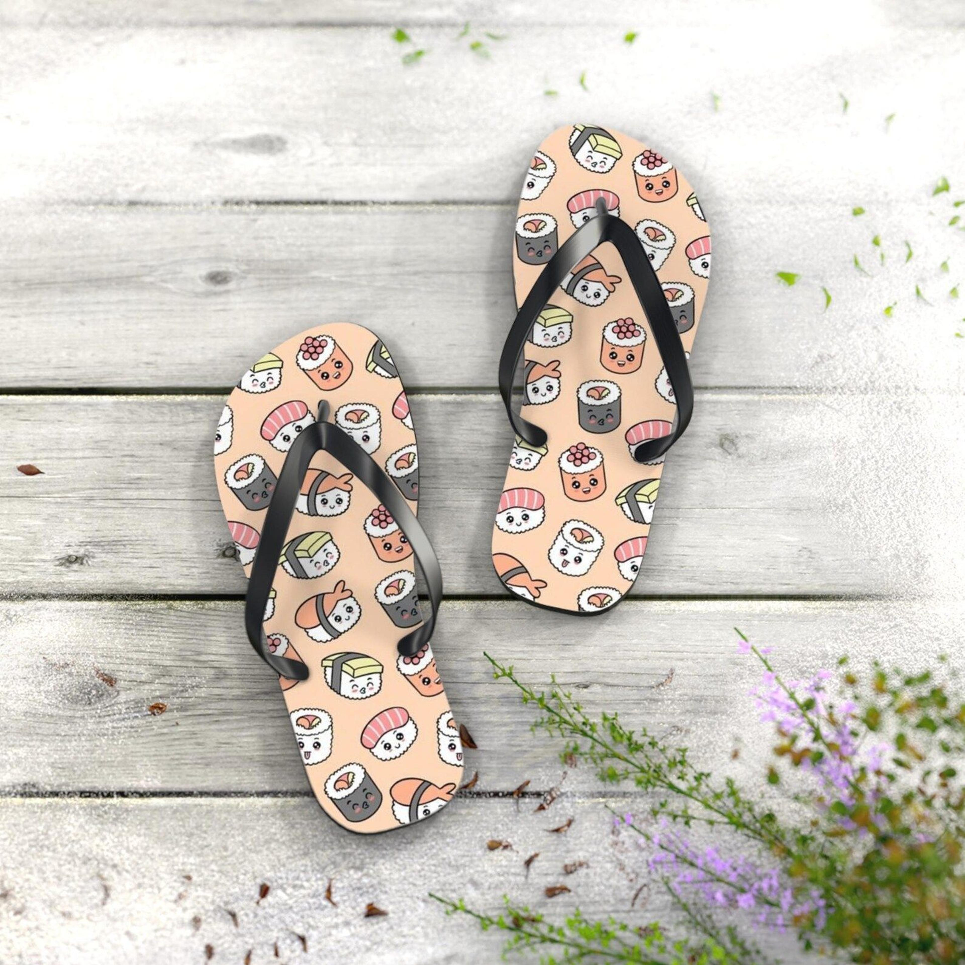 cute sushi flip flops | foodie beach sandals | summer vacation footwear | fun gift for sushi lovers