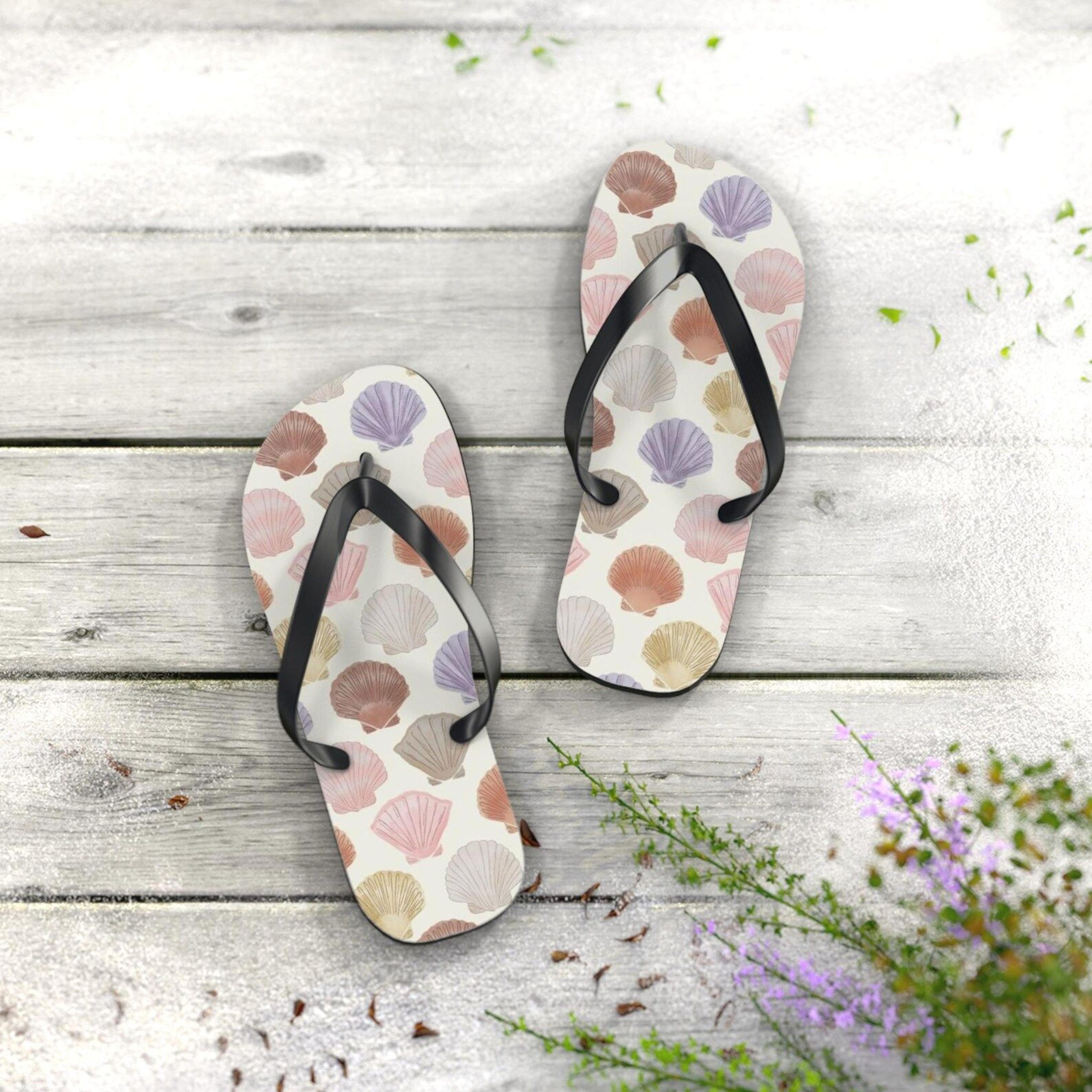 cozy seashell flip flops | nautical beach sandals | summer vacation footwear | coastal gift for beach lovers