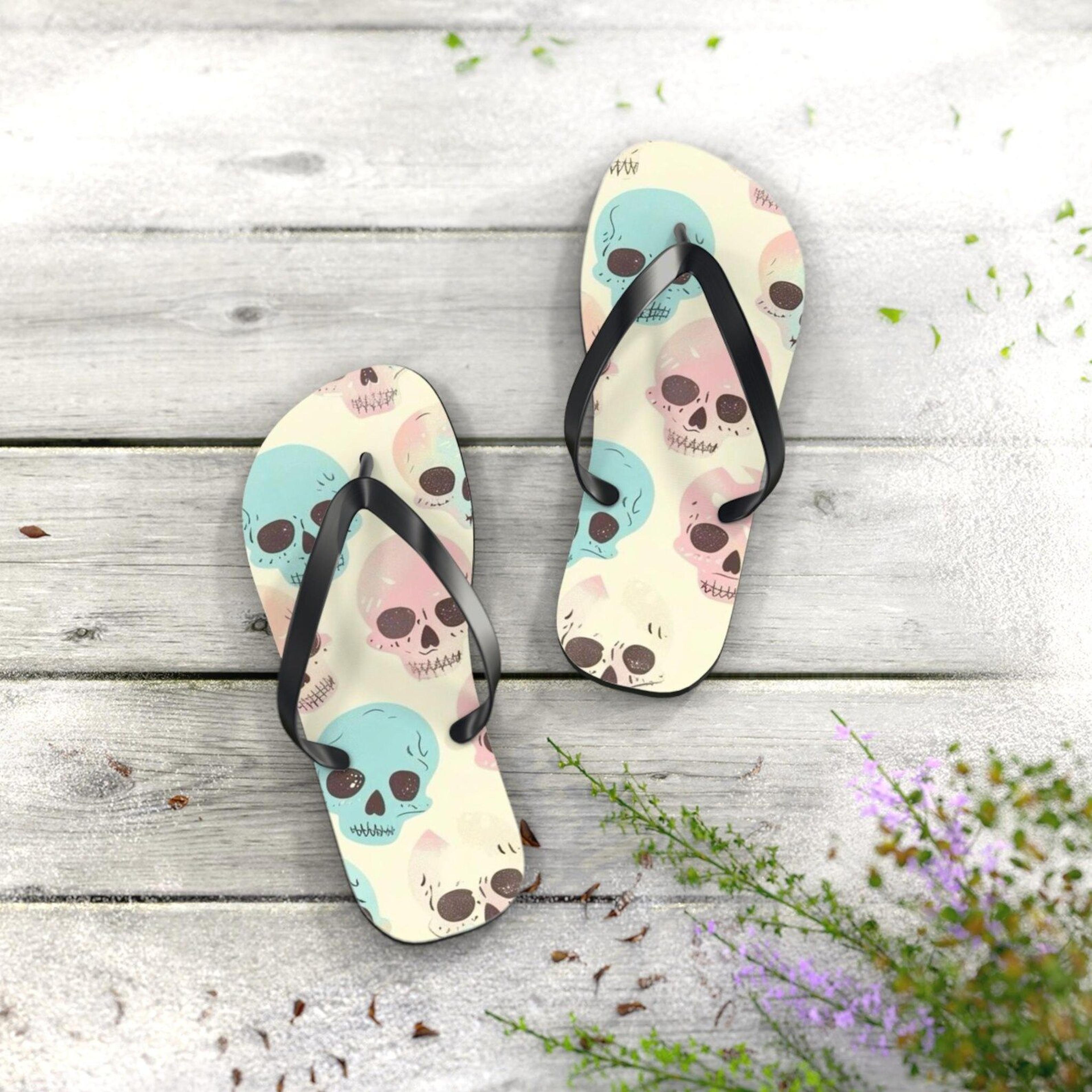 skull flip flops | boho beach sandals | festival summer footwear | gothic gift for halloween lovers