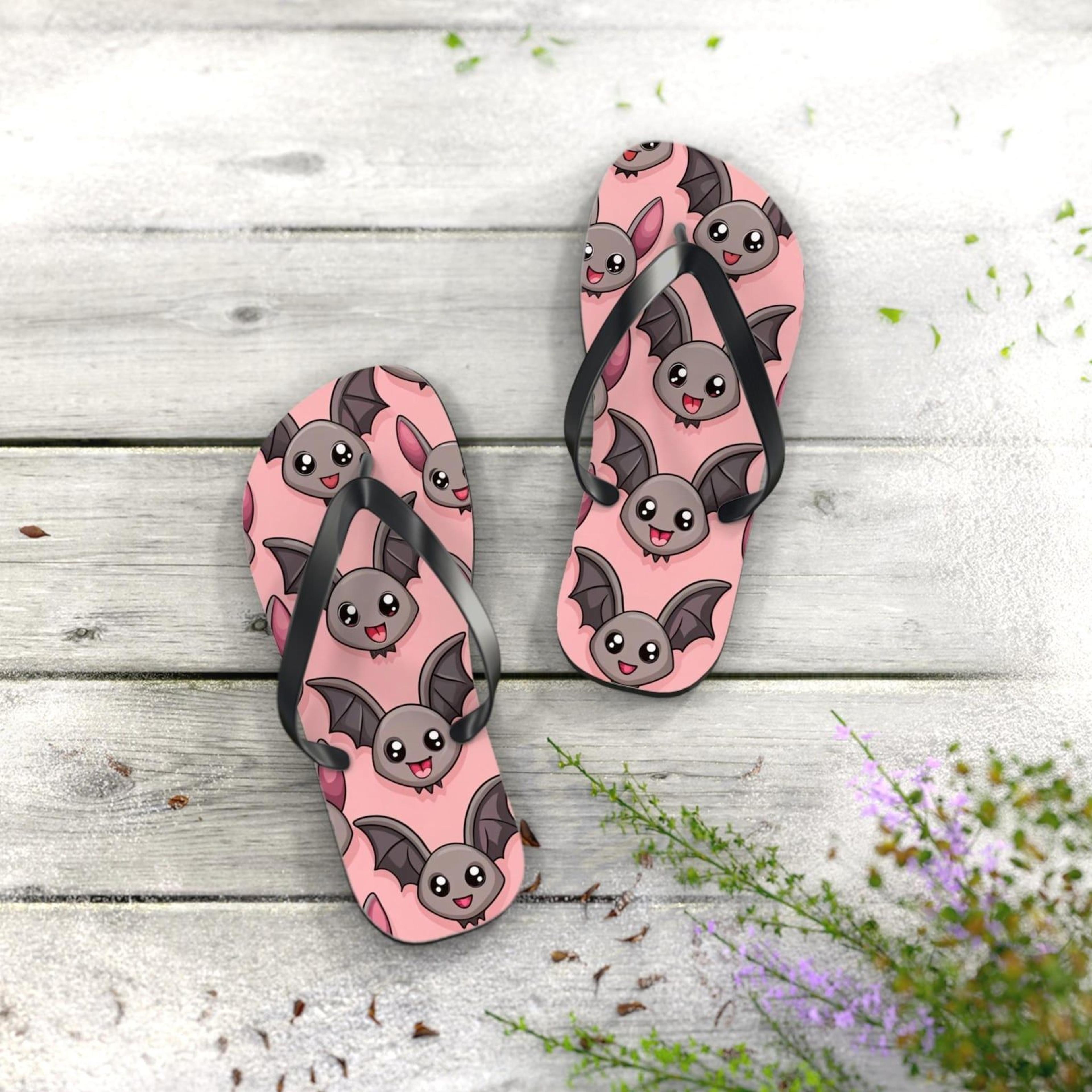 cute bat flip flops | kawaii beach sandals | halloween summer footwear | fun gift for bat lovers