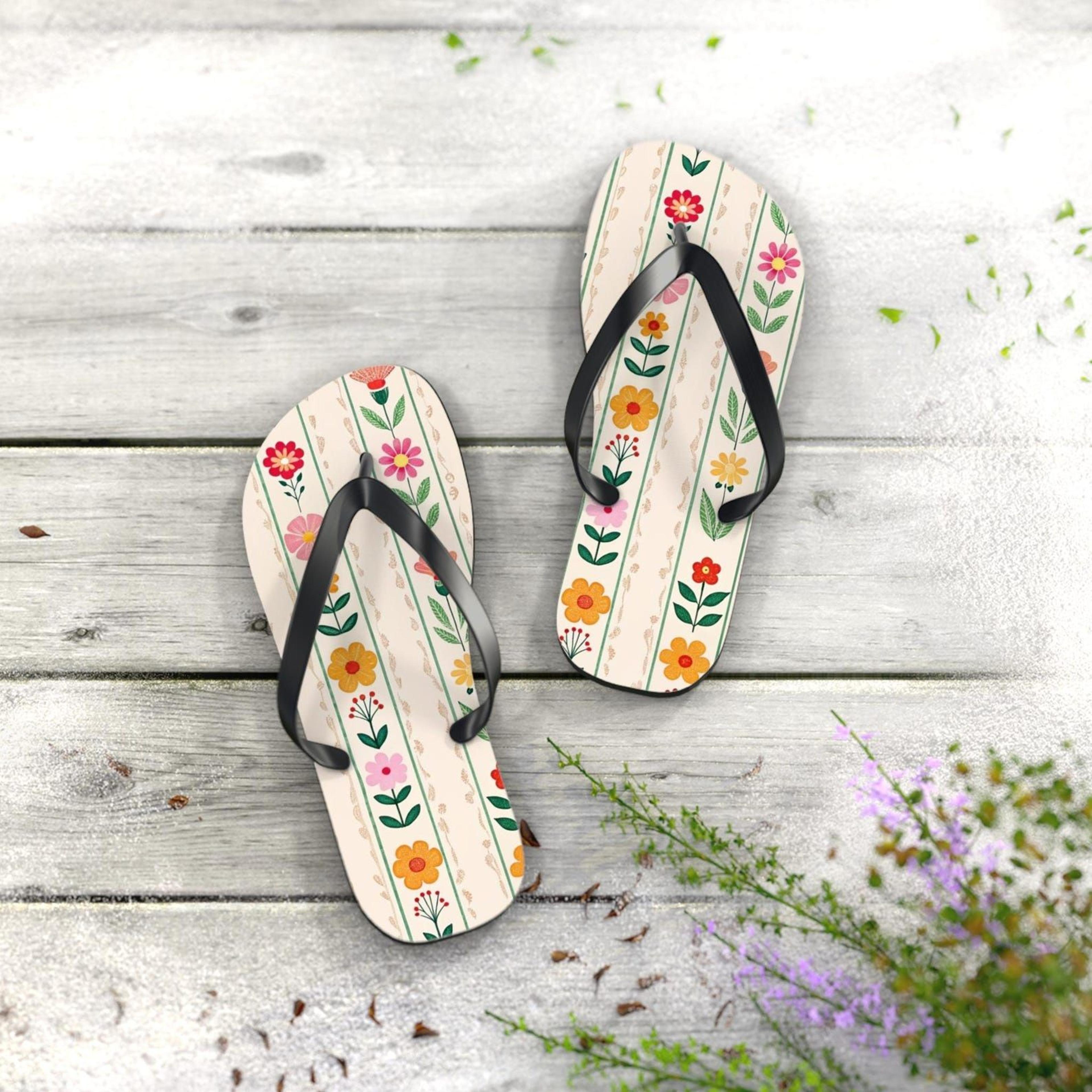 bohemian floral flip flops | flower print beach sandals | summer vacation footwear | casual outdoor shoes