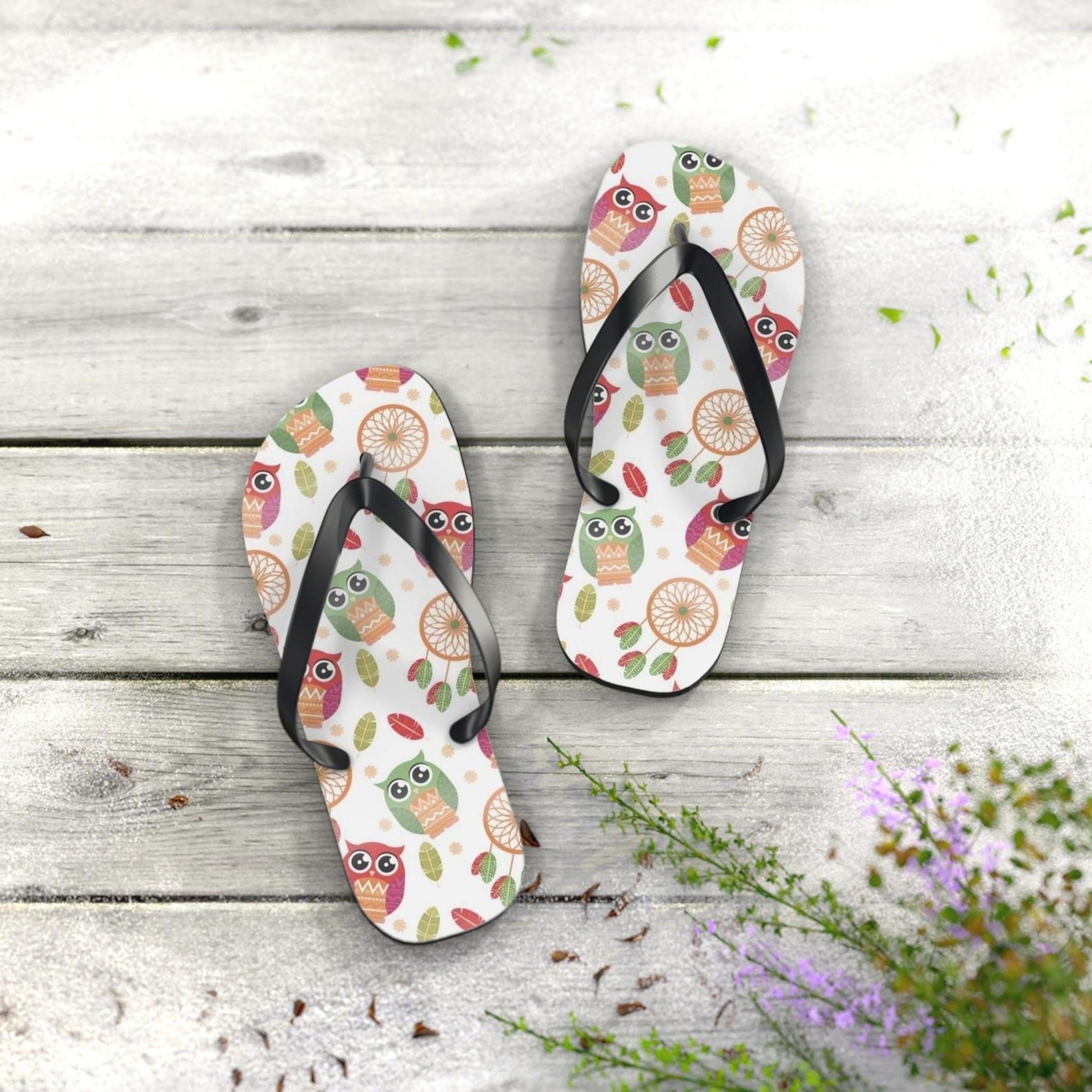 owl flip flops | cute beach sandals | summer vacation footwear | fun owl lover gift