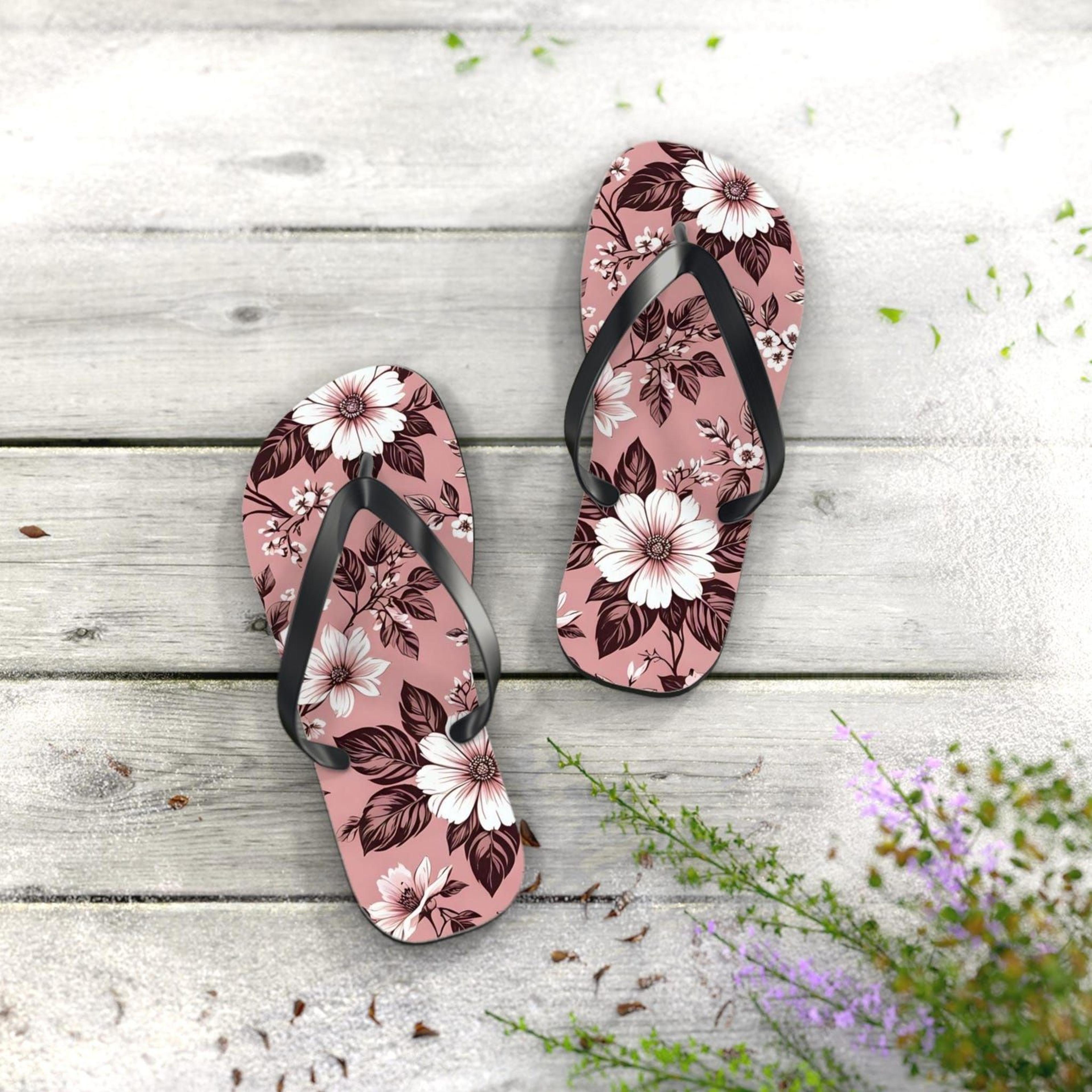 floral flip flops | beach sandals | summer vacation footwear | festival ready casual slip ons