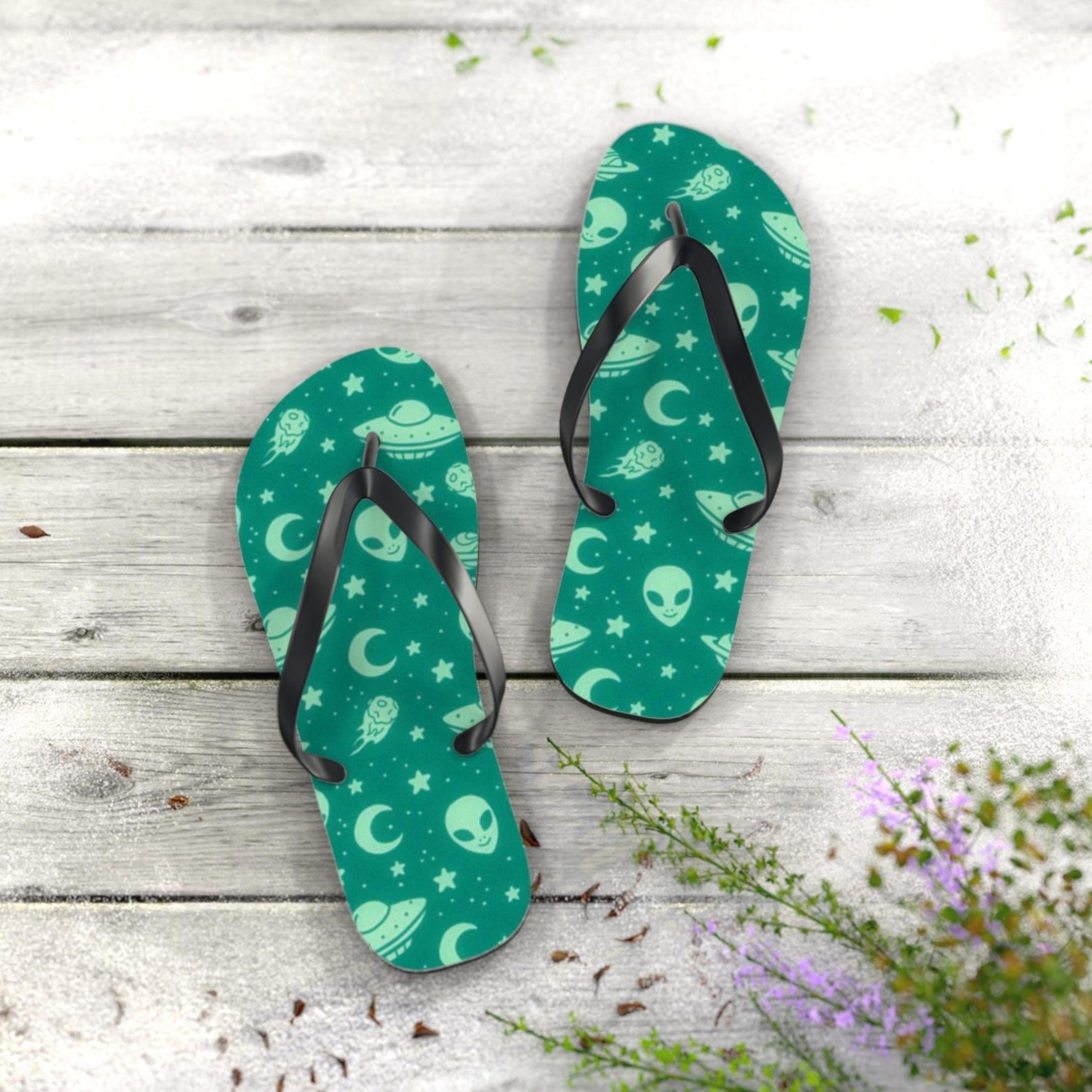 alien flip flops | ufo beach sandals | cosmic summer footwear | fun space lover gift