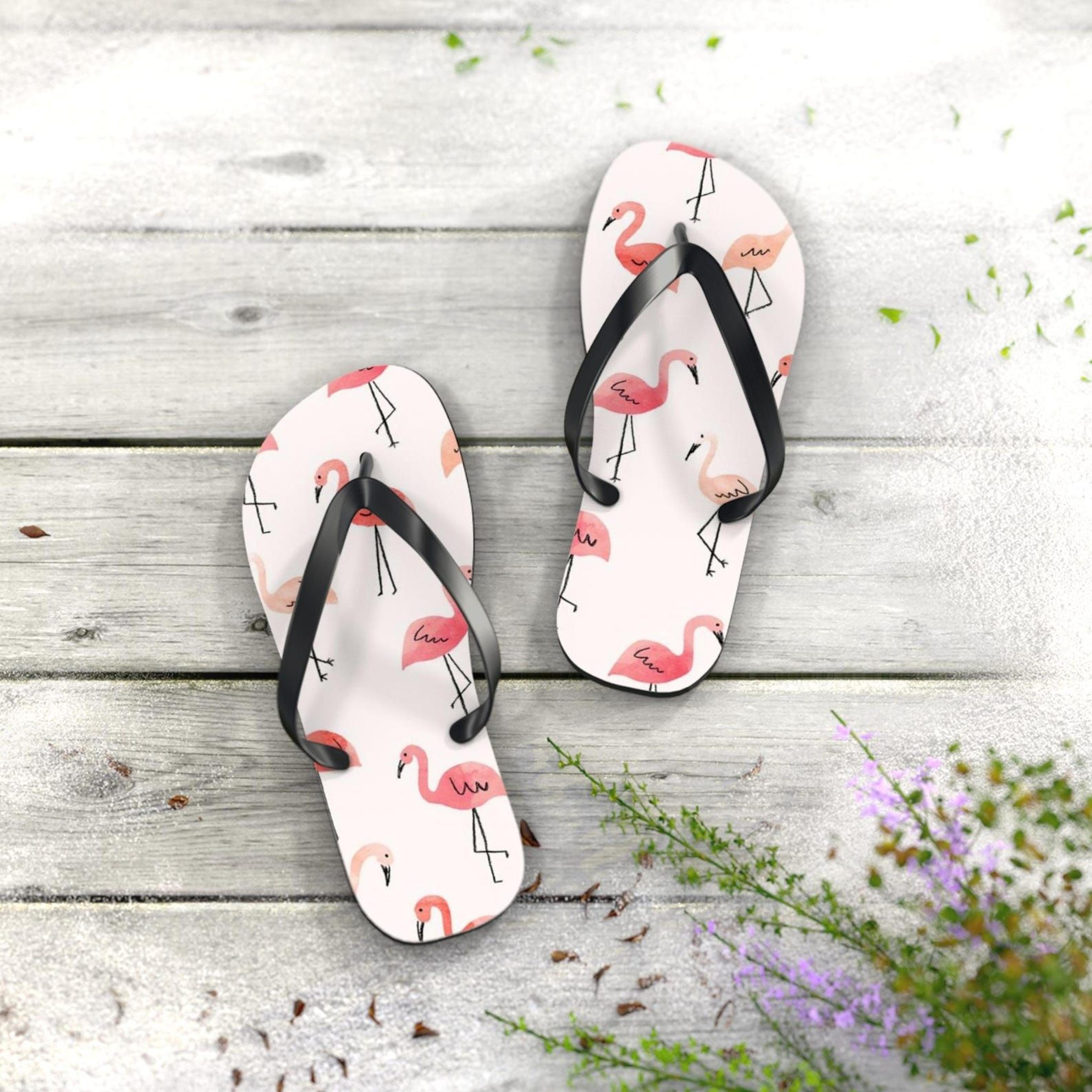 flamingo flip flops | tropical beach sandals | summer vacation footwear | fun poolside slides